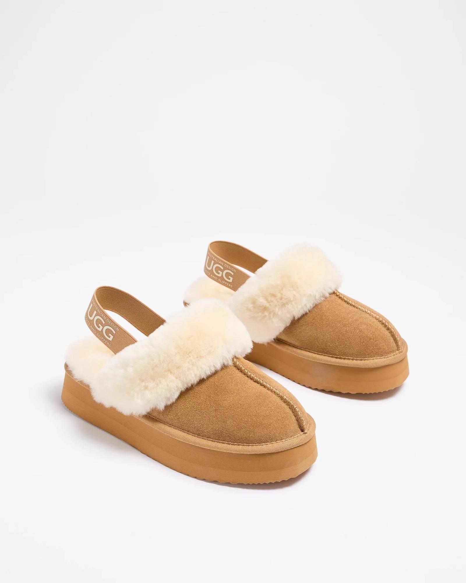3 Australian Design Ugg Boots and Slippers Womens Sheepskin and Leather Platform Sling Back Slipper CHESTNUT, 3 of 4