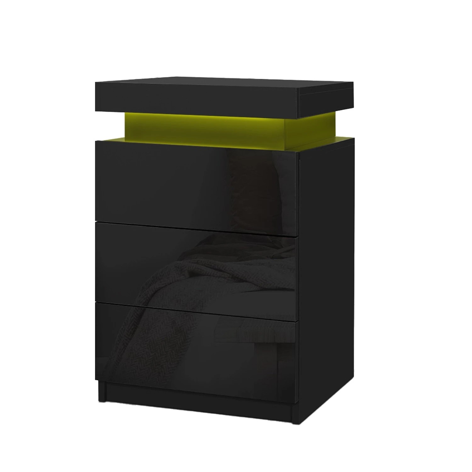2 Artiss 2X Bedside Table LED 3 Drawers - Black, 2 of 9