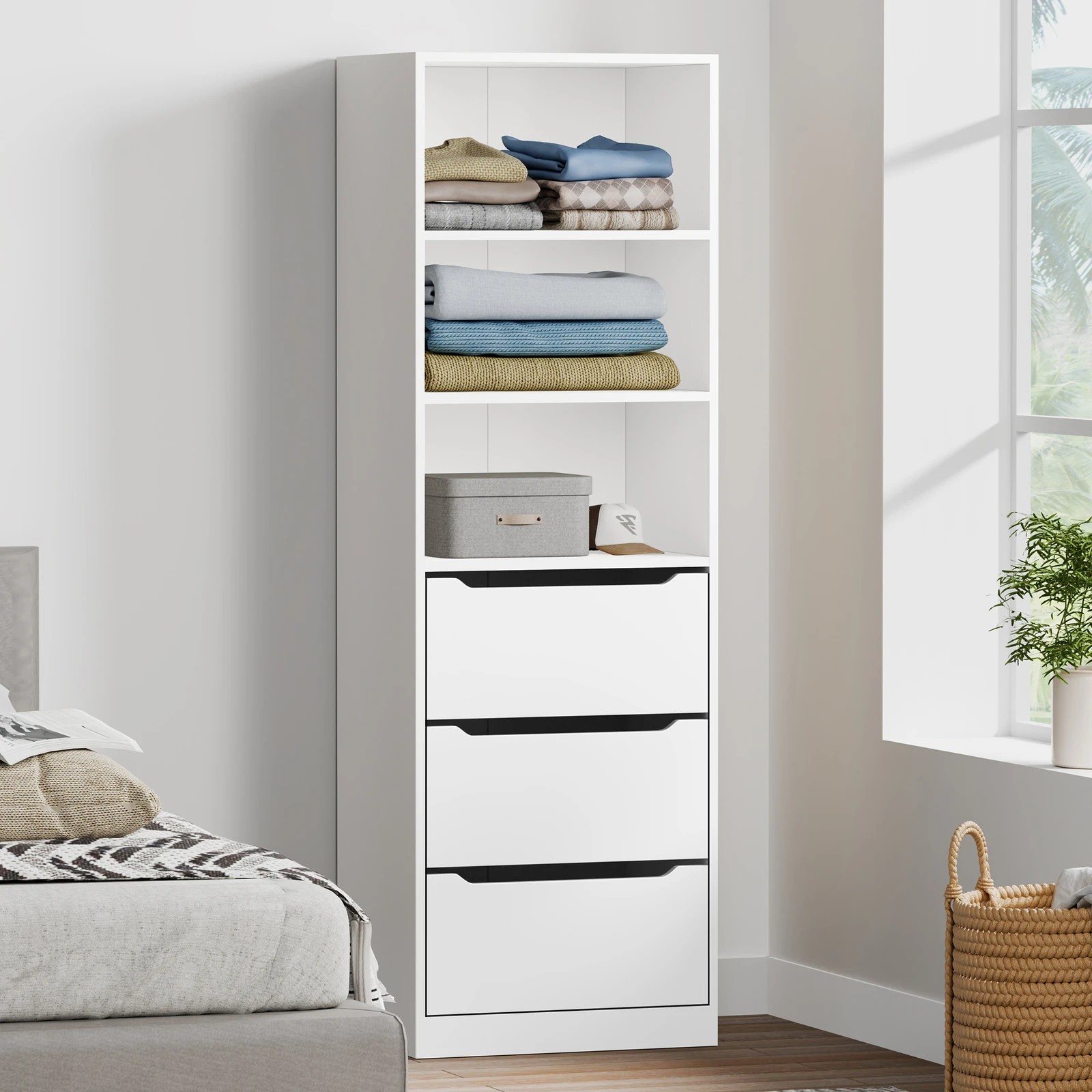 4 Alfordson Wardrobe Clothes Storage Cabinet Closet Organizer 3 Drawers - White, 4 of 10