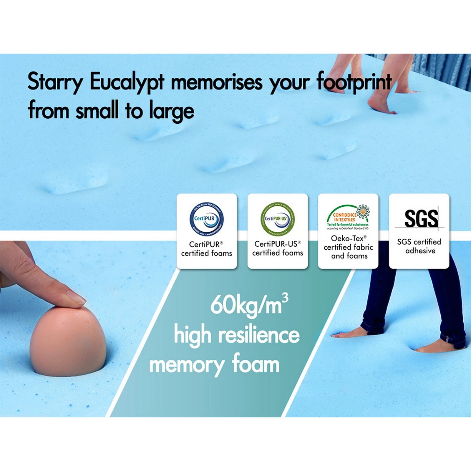 6 Starry Eucalypt Memory Foam Mattress Topper 8cm Ventilated Cool Gel - Double Bed, 6 of 10