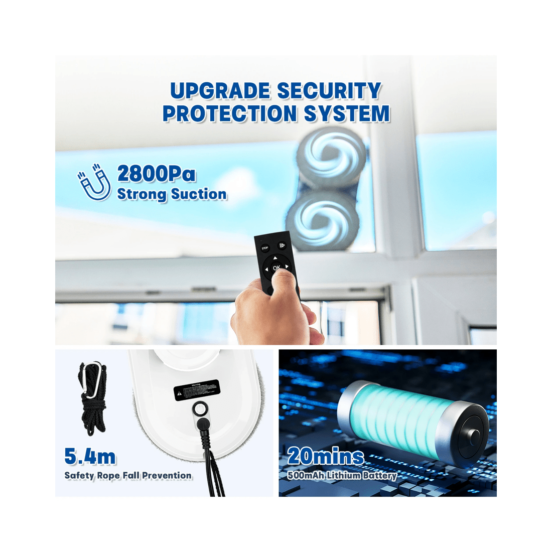 6 Advwin Window Cleaner Robot, 2800pa Automatic Window Cleaning Vacuum Robotic With Remote, Suitable For Glass Window Tile, 6 of 7