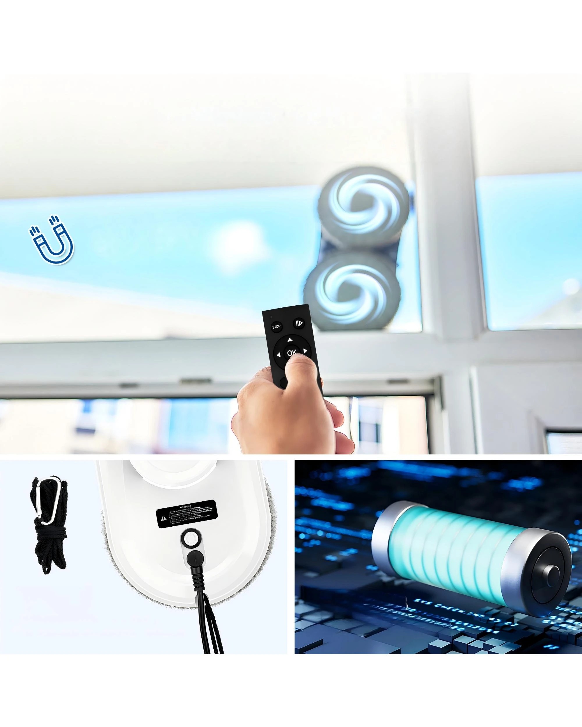 6 Advwin Window Cleaner Robot, 2800pa Automatic Window Cleaning Vacuum Robotic With Remote, Suitable For Glass Window Tile, 6 of 7