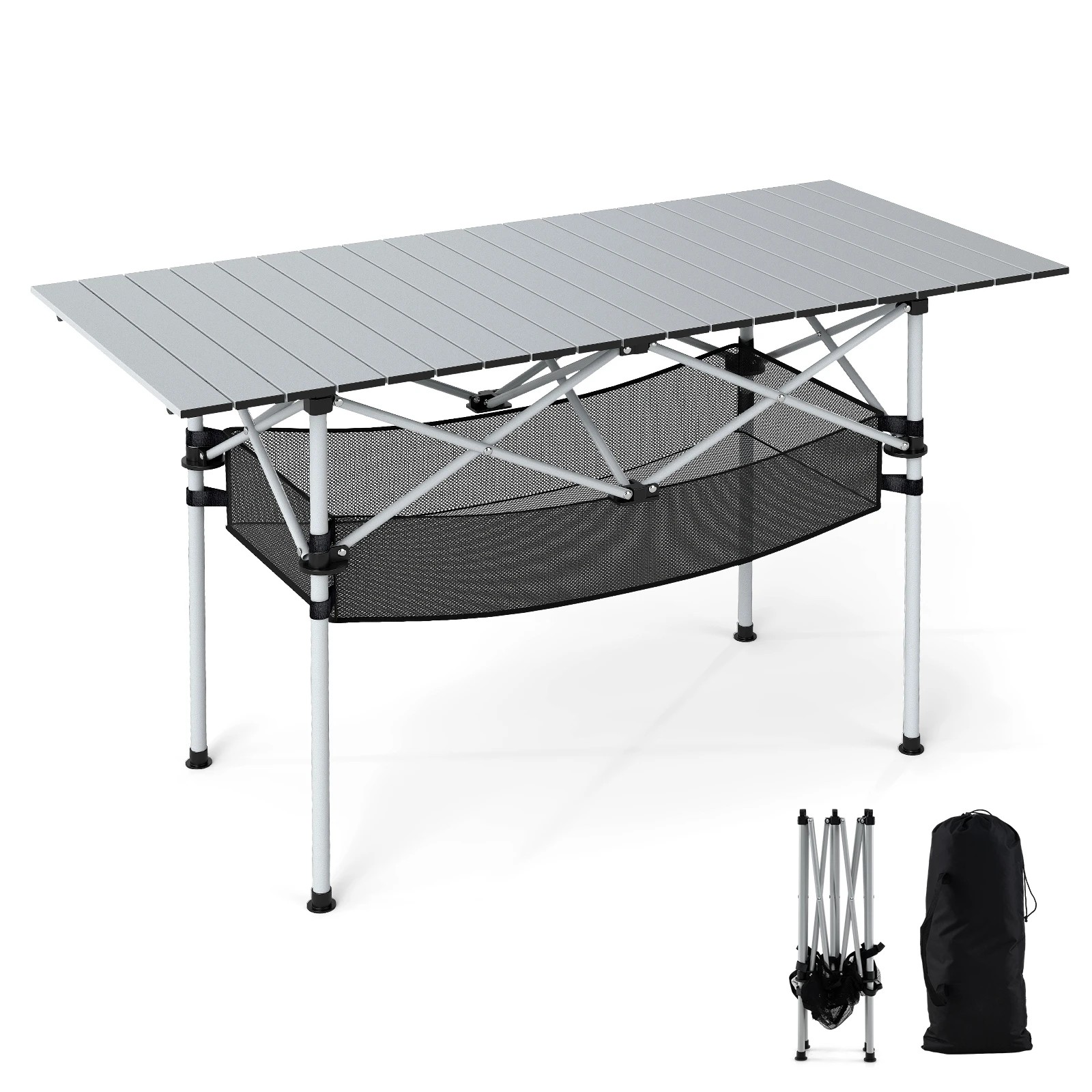 1 Costway Patio Folding Camping Table Aluminum Roll-up Picnic Table w/Portable Carry Bag - Silver, 1 of 4