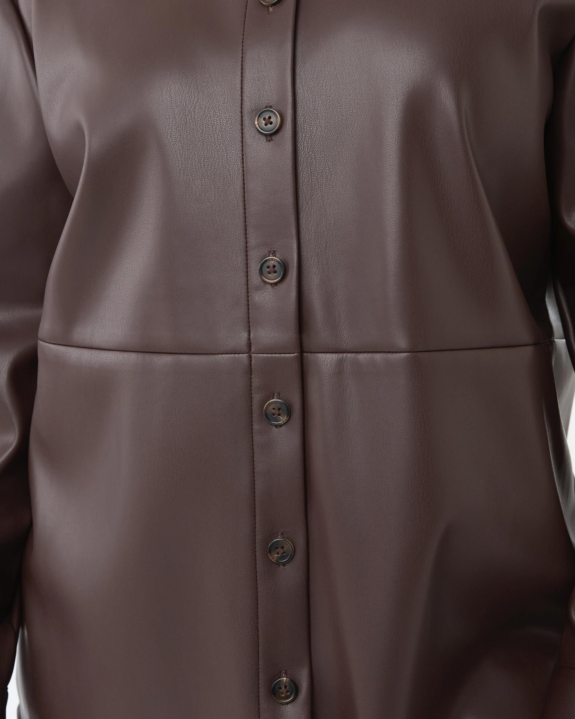 6 Long Sleeve Faux Leather Shirt Choc Plum, 6 of 8