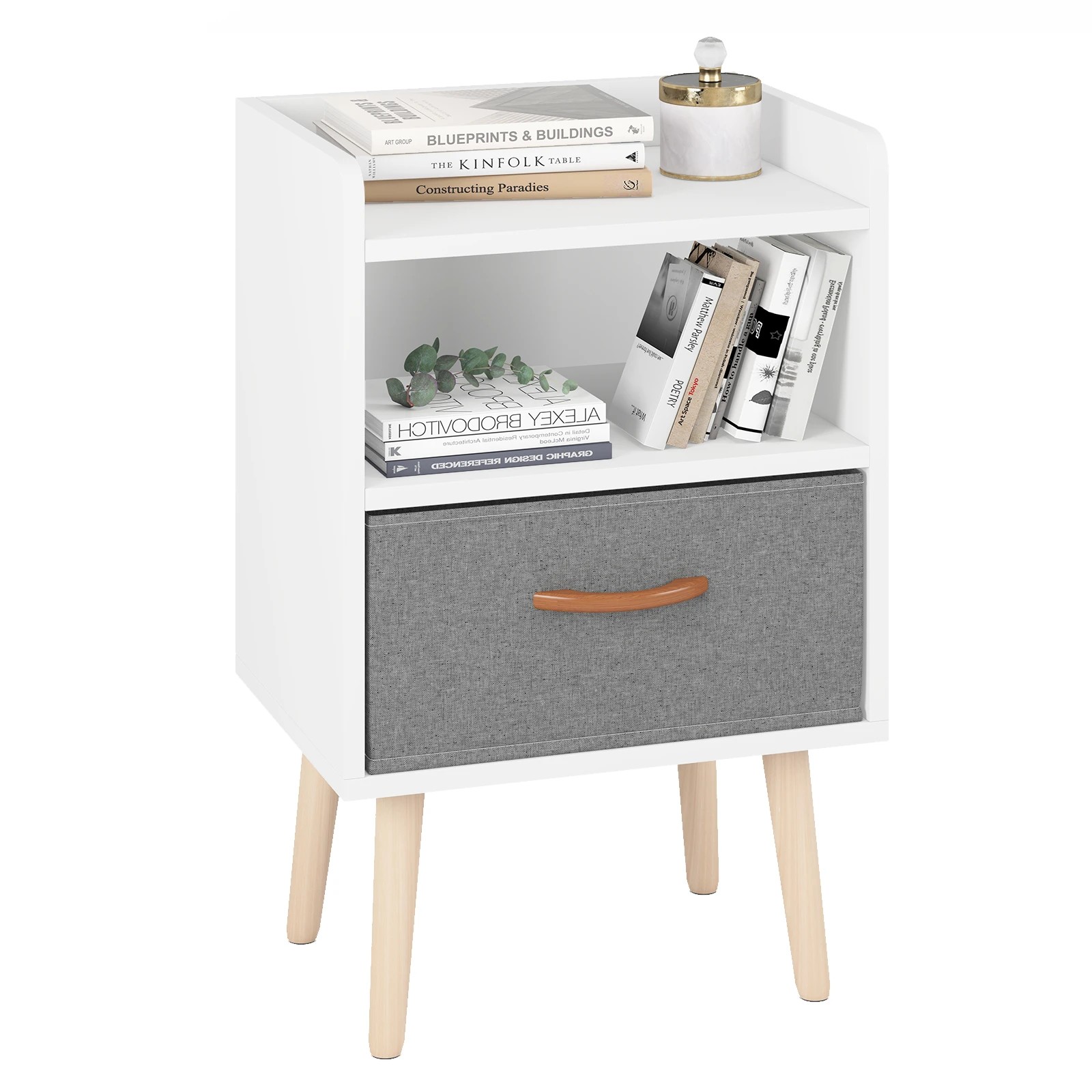 4 Advwin Bedside Table Nightstand with Fabric Drawer Shelf, 4 of 5