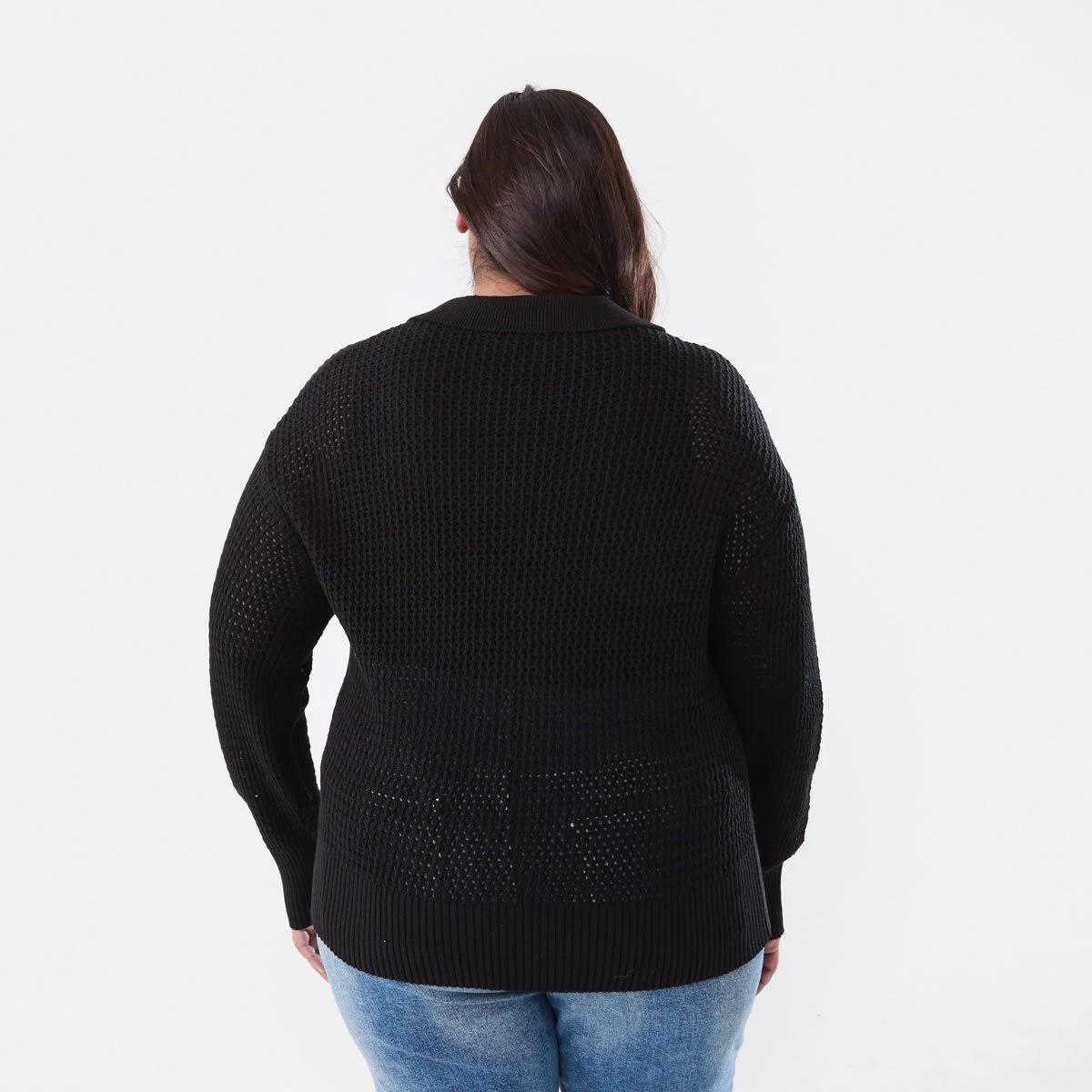 3 Curve Crochet Knit Polo Jumper BLACK, 3 of 5