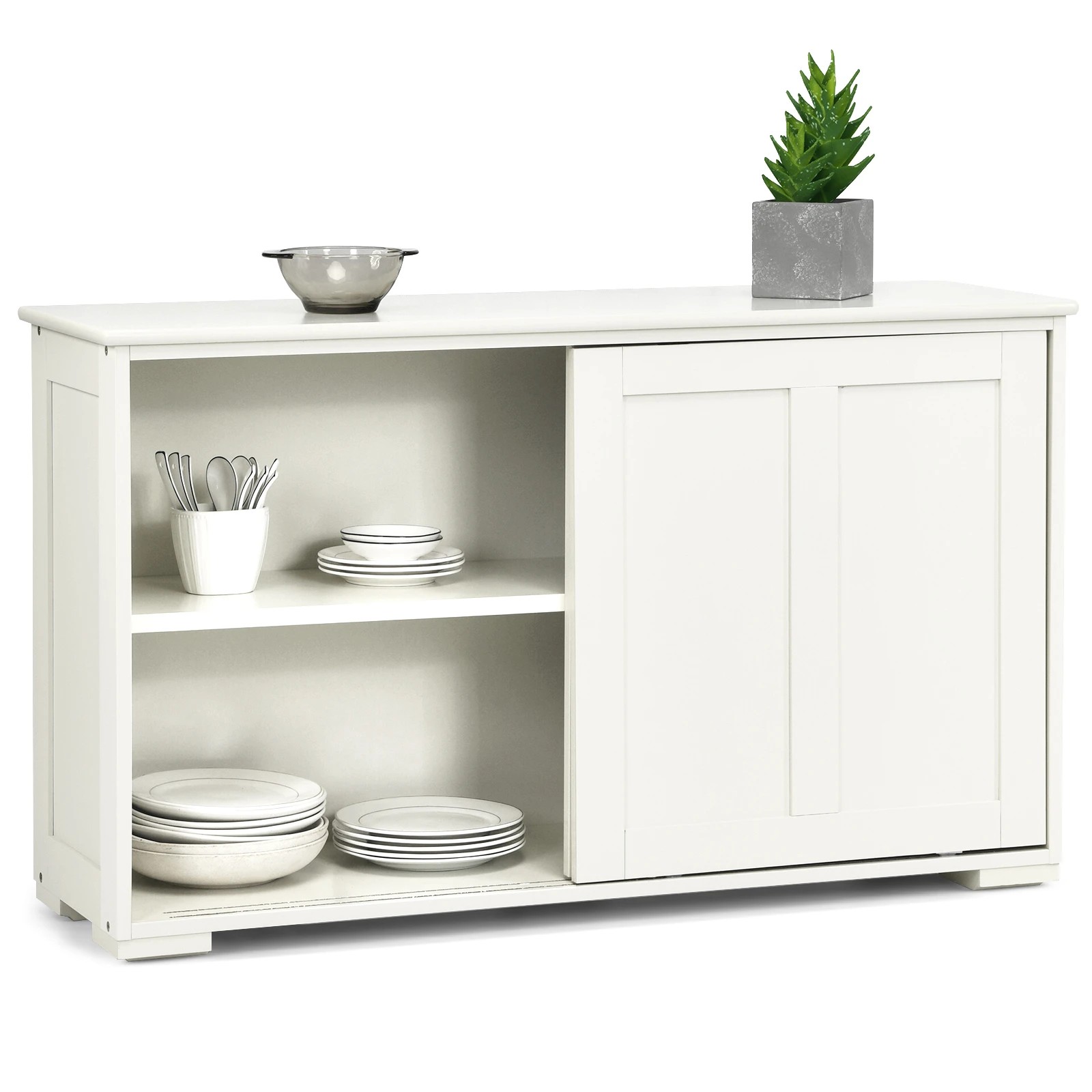 4 Costway Kitchen Buffet Sideboard Sliding Doors White, 4 of 4