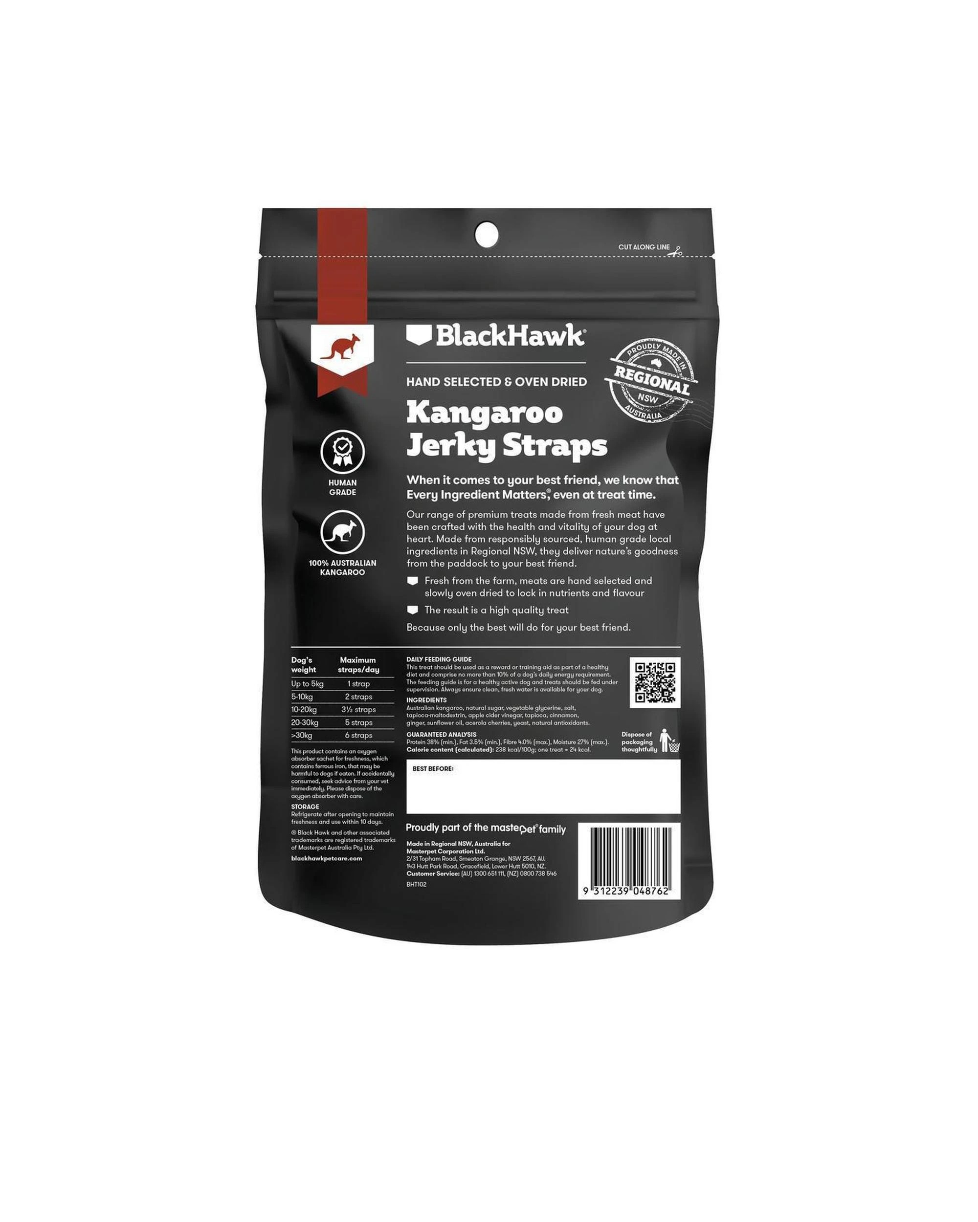 2 Black Hawk Kangaroo Jerky Straps Natural Dog Treats 100g, 2 of 4