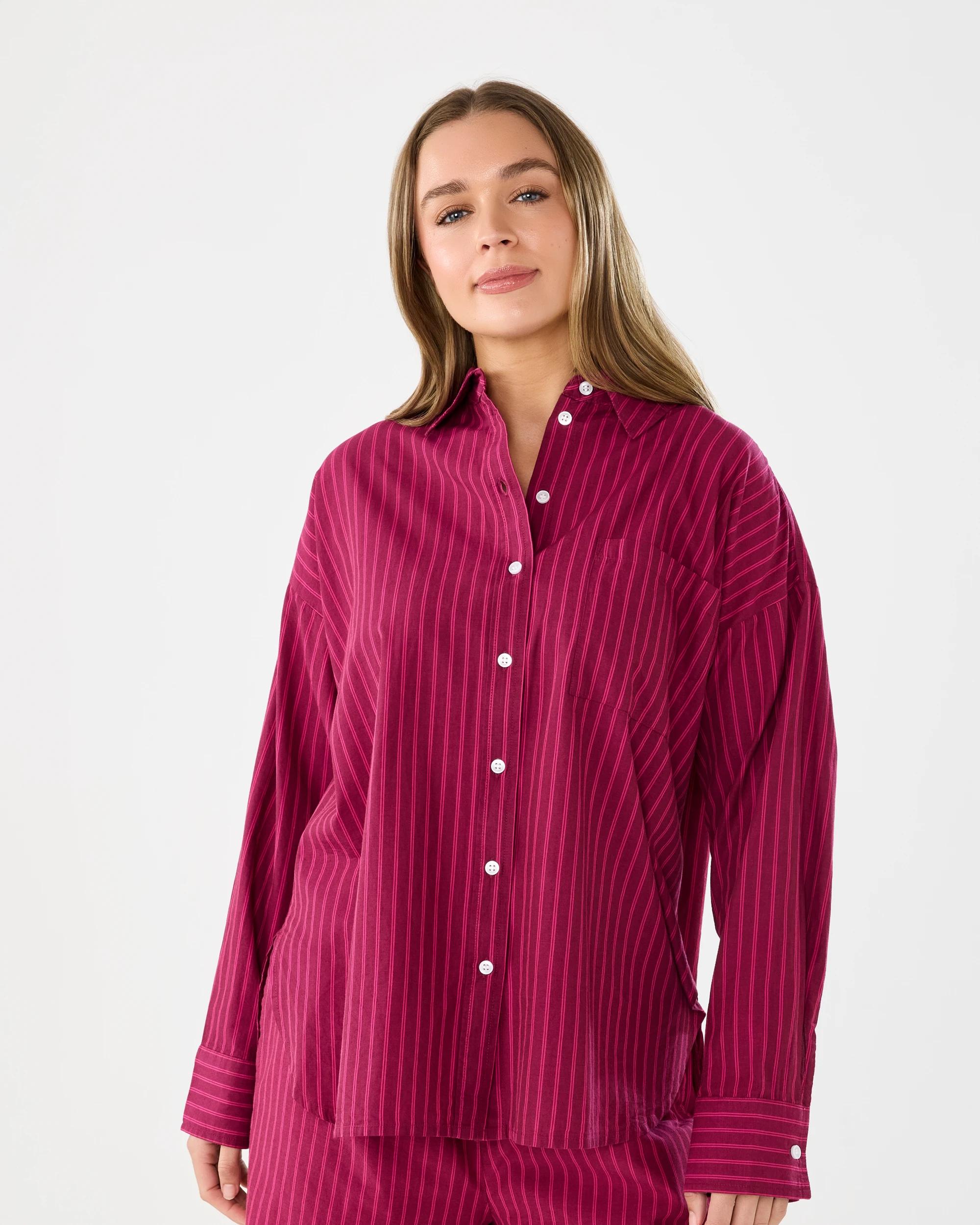 1 Long Sleeve Boyfriend Stripe Shirt Cran Strpe, 1 of 8