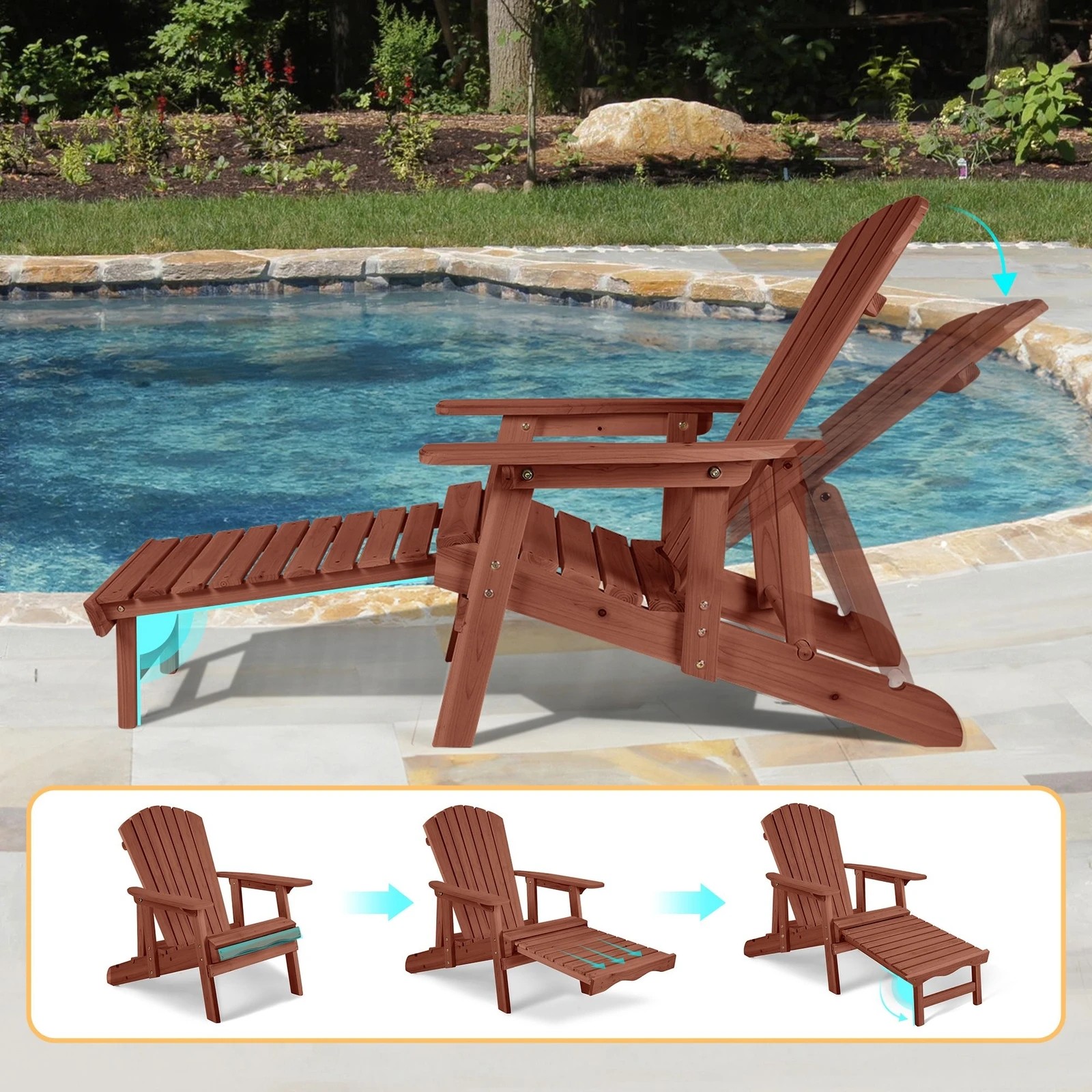 10 Alfordson 2x Outdoor Chairs Wooden Adirondack w/ Ottoman Patio Beach Garden - Brown, 10 of 10