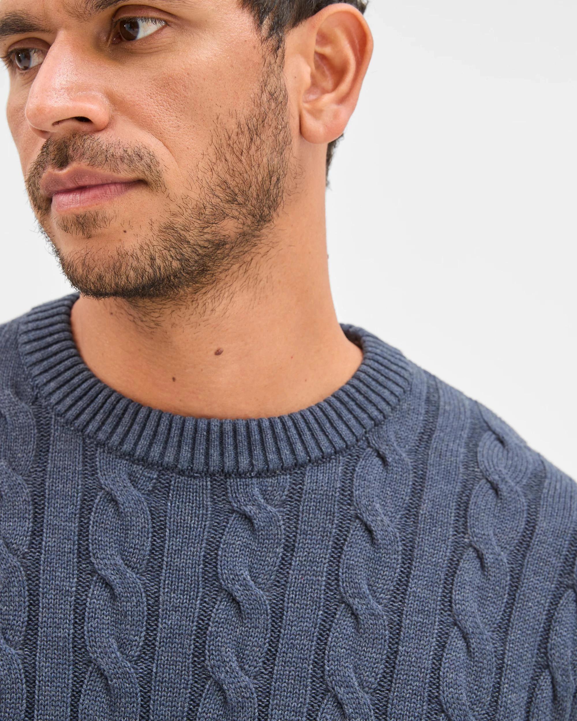 5 Target Man Australian Cotton Midweight Cable Knit Sweater NAVY MARLE, 5 of 6