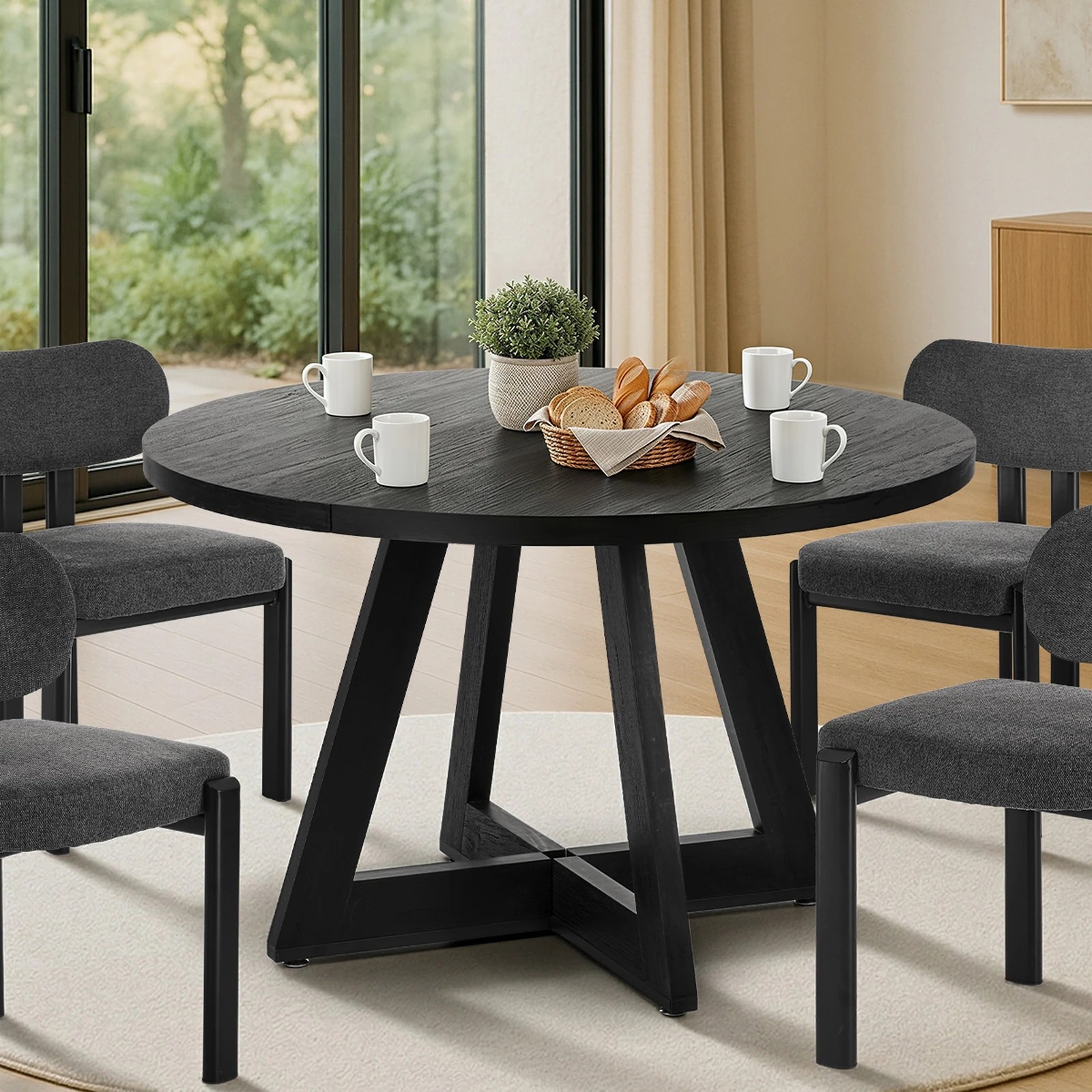 Oikiture 120cm Round Dining Table Wooden Kitchen Furniture Black - Kmart