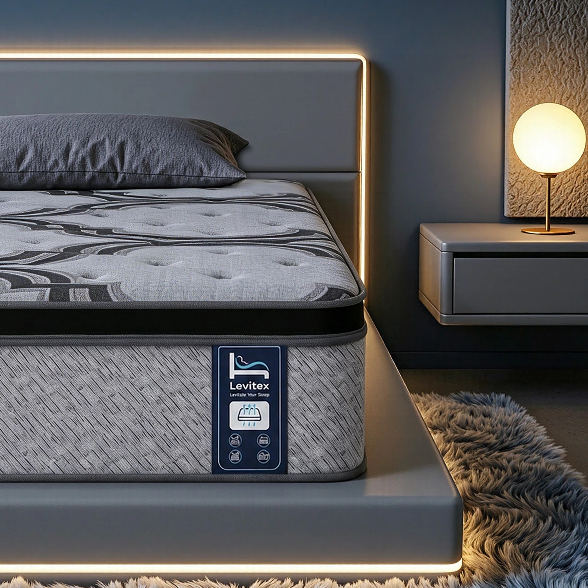 8 Levitex Single Mattress 5-Zone Pocket Spring, Latex & Memory Foam, Lumbar & Shoulder Support - Single Bed - Grey, 8 of 9