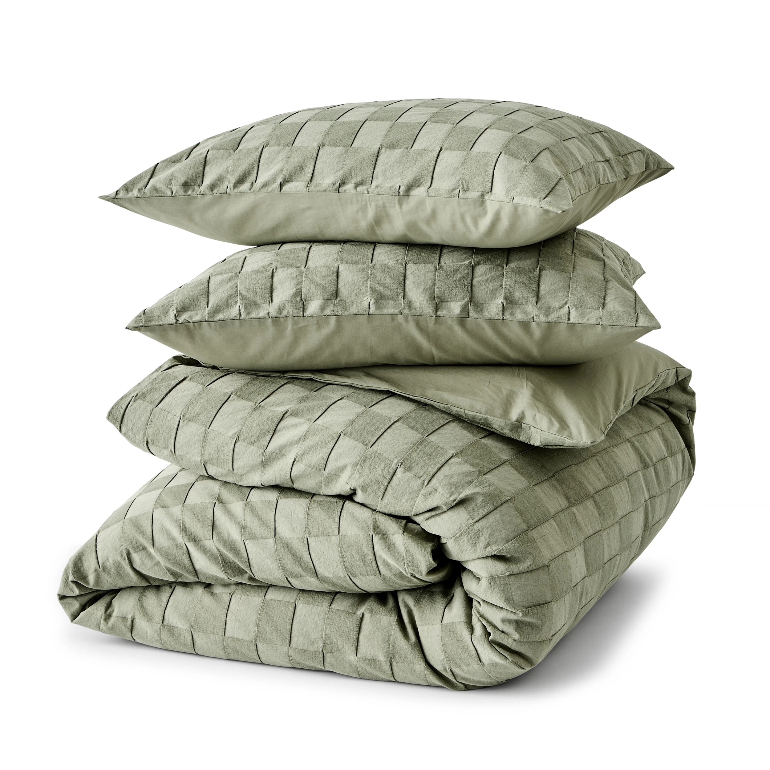 6 Check Stonewashed Cotton Quilt Cover Set - Queen Bed, Green, 6 of 8