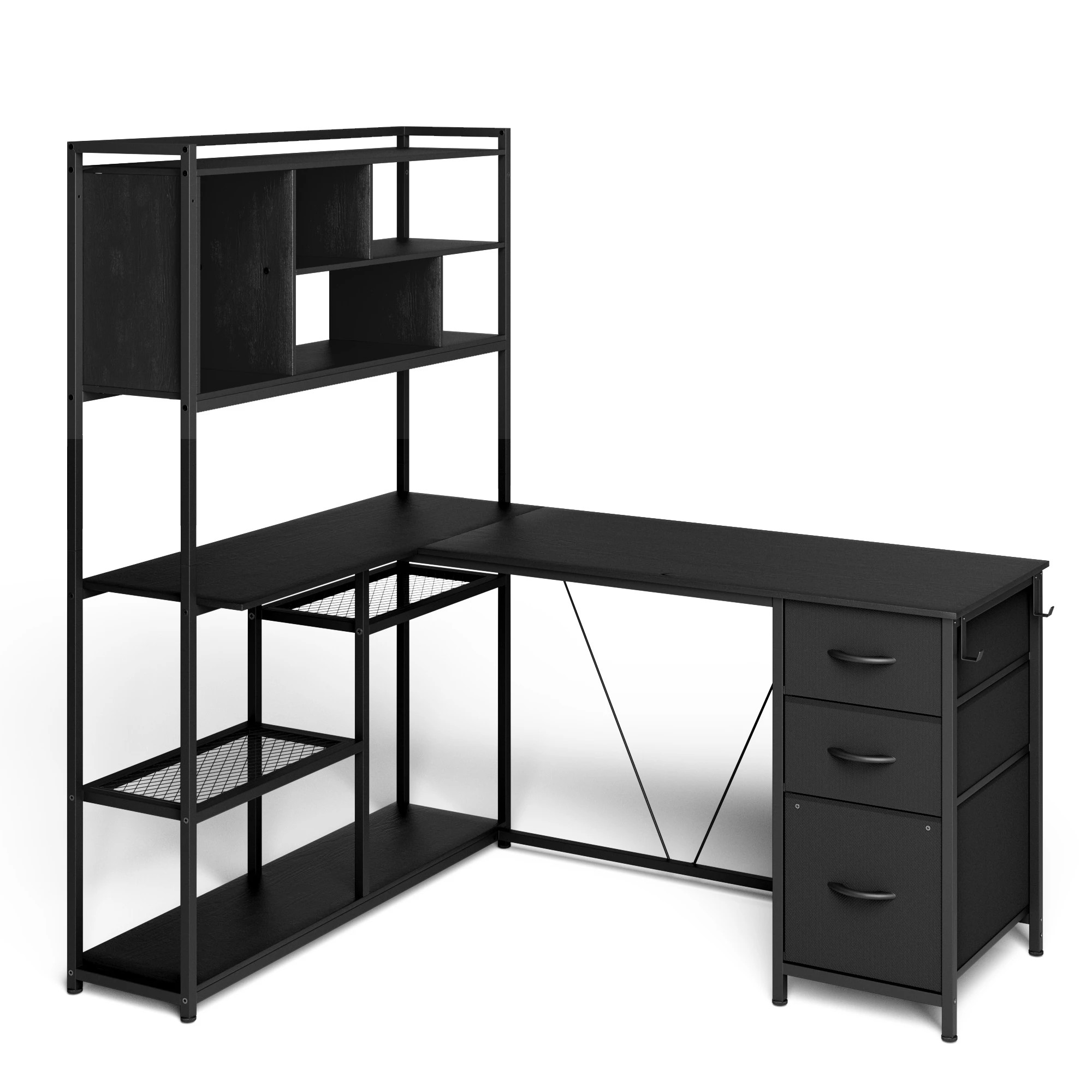7 Advwin L Shaped Gaming Desk With Led Lights Reversible 148cm Computer Desk With 3 Drawers And Bookshelf, 7 of 8