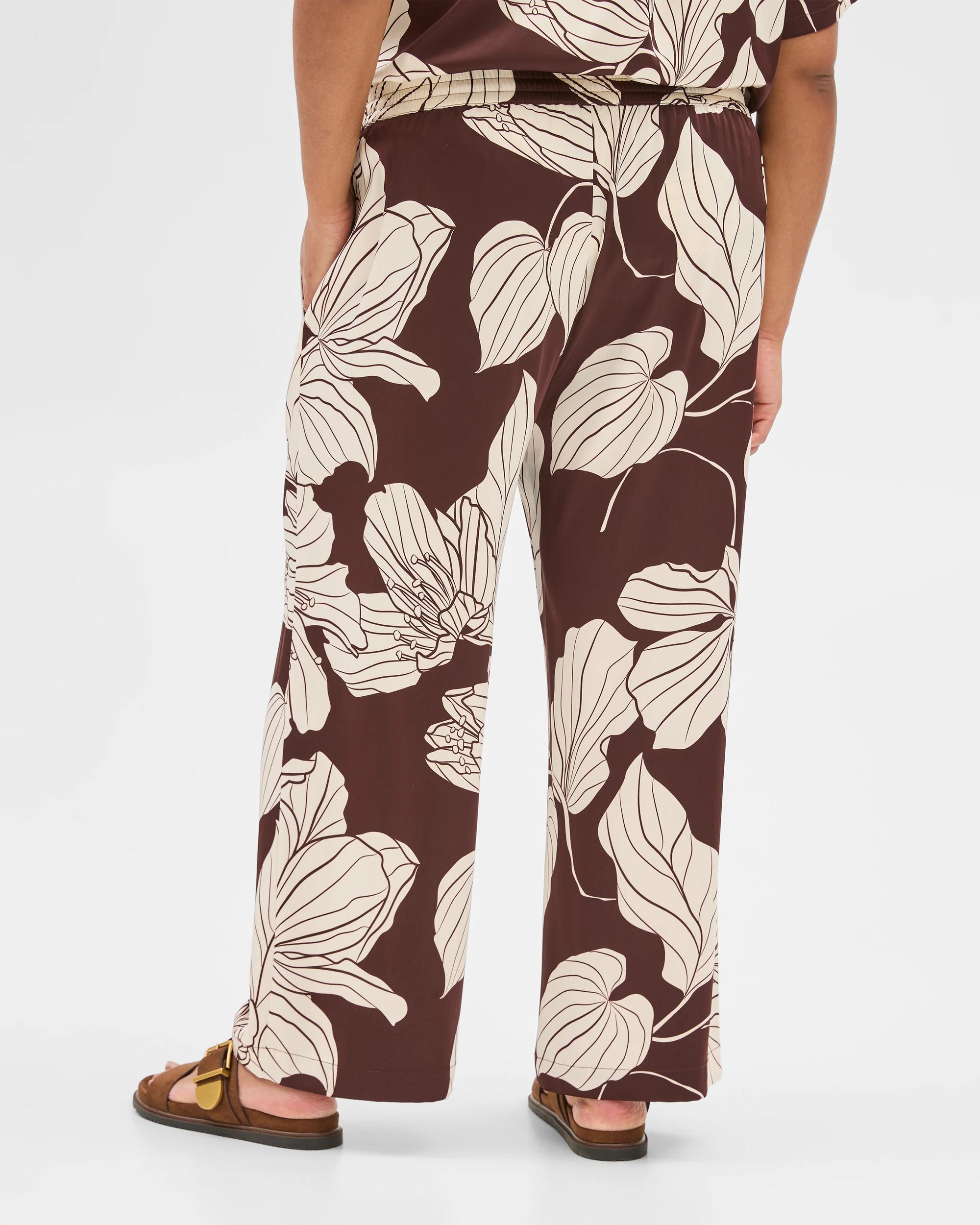 6 Target Curve Plus-size Satin Wide-leg Trousers, Brown And Cream Floral (16+) FLORAL PRINT, 6 of 7