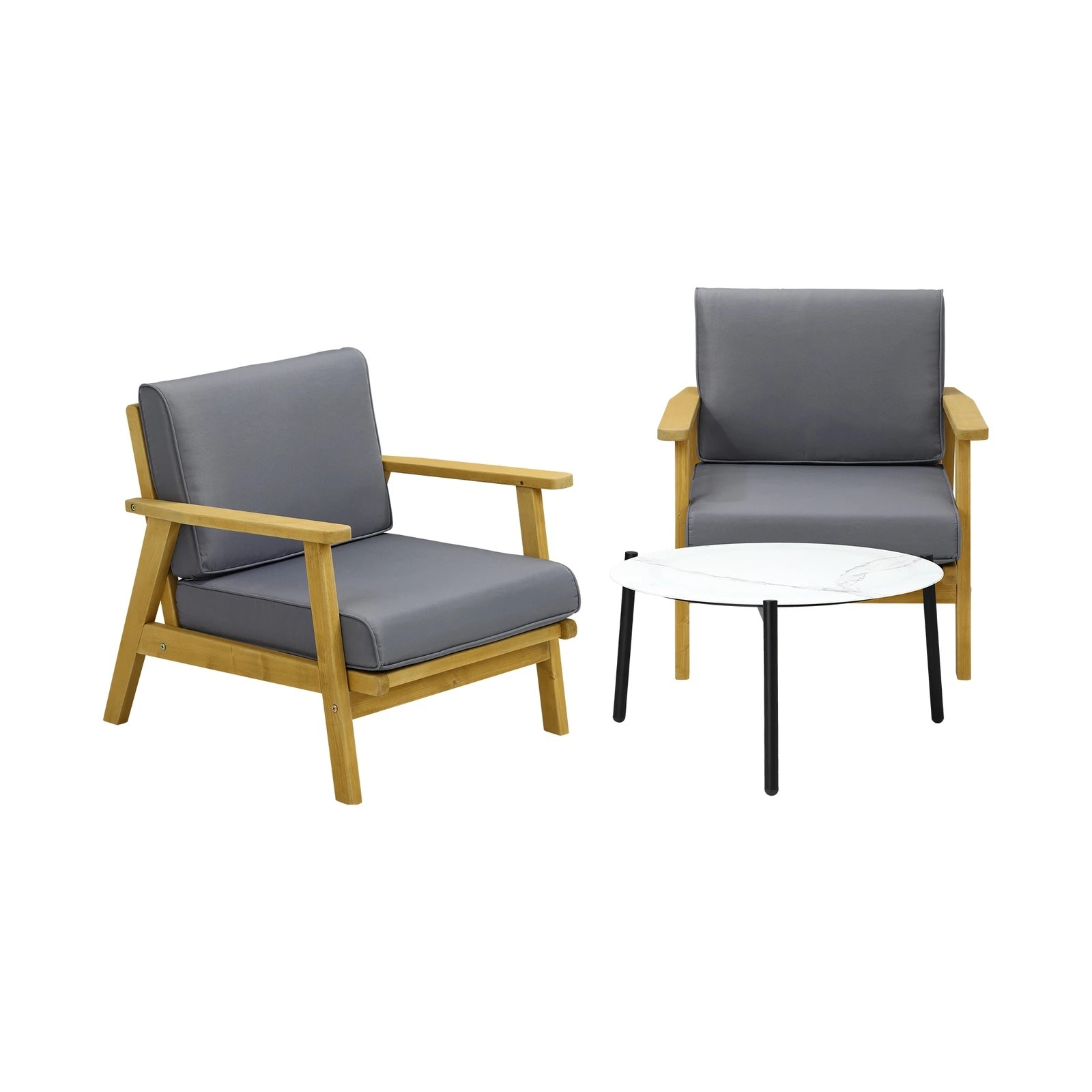 9 Livsip Outdoor Lounge Set 3PCS Patio Furniture Sets 70cm White Coffee Side Table - Multi, 9 of 9