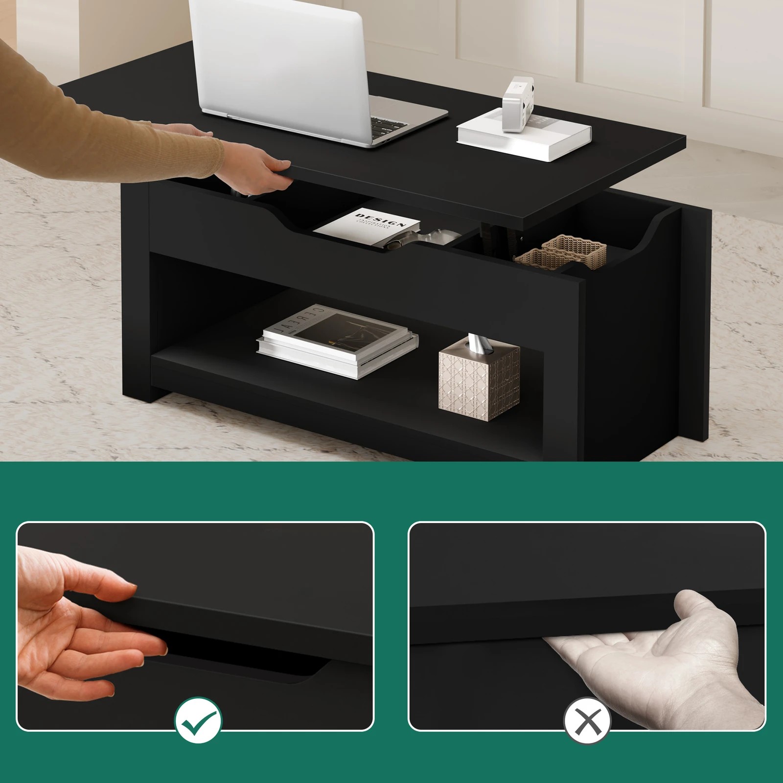 6 Alfordson Coffee Table Lift Up Top Laptop Desk Hidden Storage Shelf - Black, 6 of 10