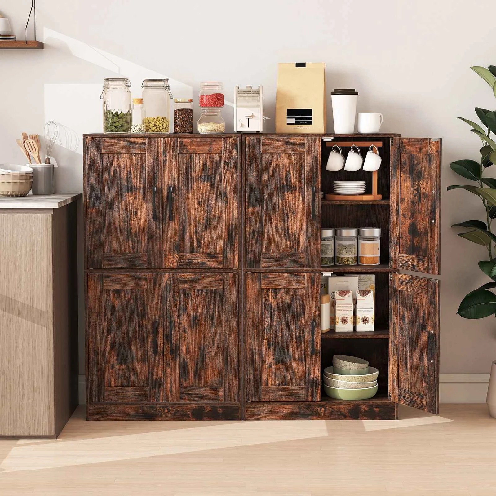 4 Costway 110cm Bathroom Storage Cabinet Kitchen Pantry Sideboard, 4 of 5