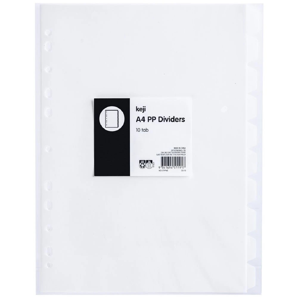 1 Keji A4 10 Tab Polypropylene Dividers White, 1 of 1