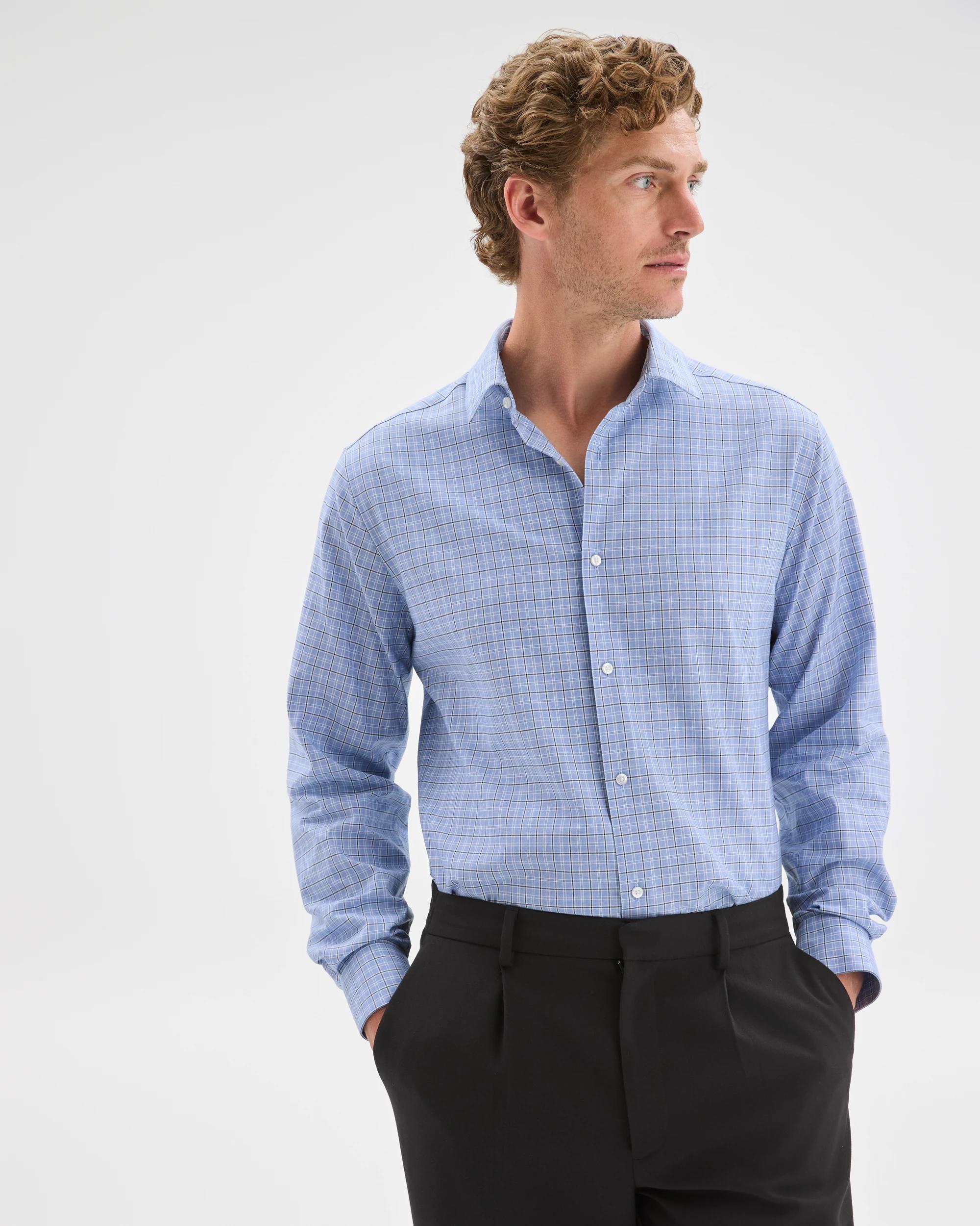 1 Preview Australian Cotton Tile Check Business Shirt CHAMBRAY, 1 of 7
