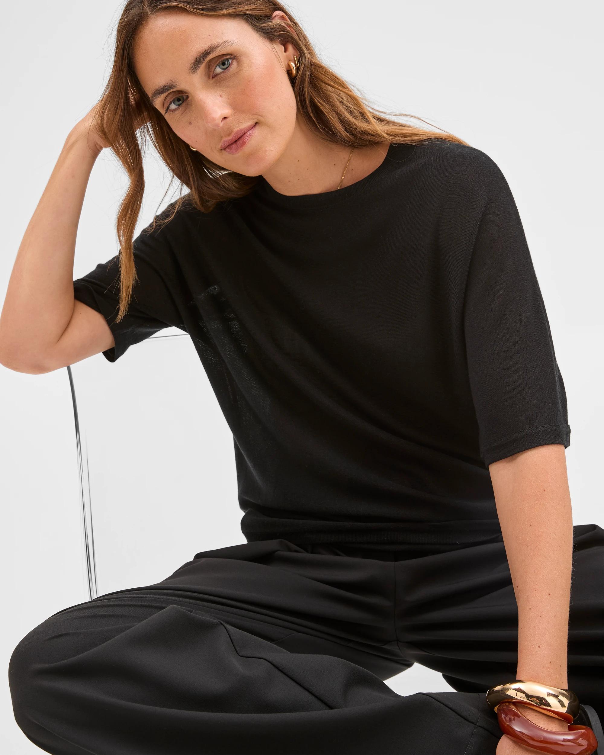 2 Preview Tencel/Merino Blend Lightweight Knit T-Shirt BLACK, 2 of 7