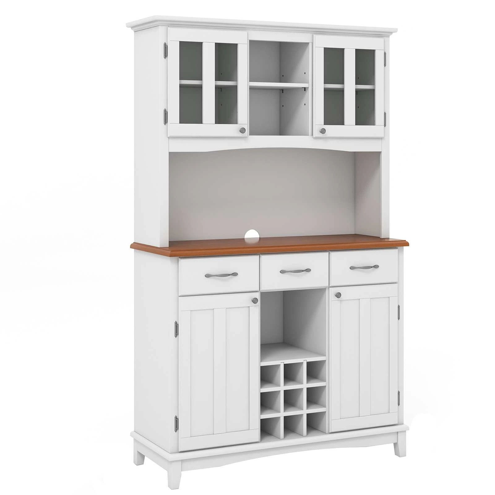 1 Costway Kitchen Pantry Buffet Cupboard w/3 Drawers Wine Rack - White, 1 of 3