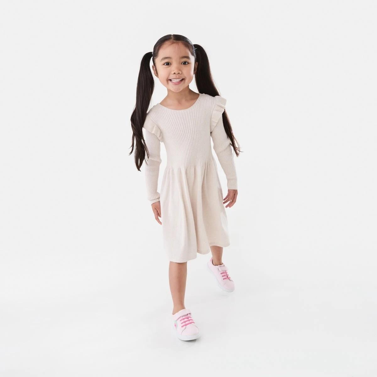 6 Long Sleeve Viscose Knit Dress Crm Marle, 6 of 9