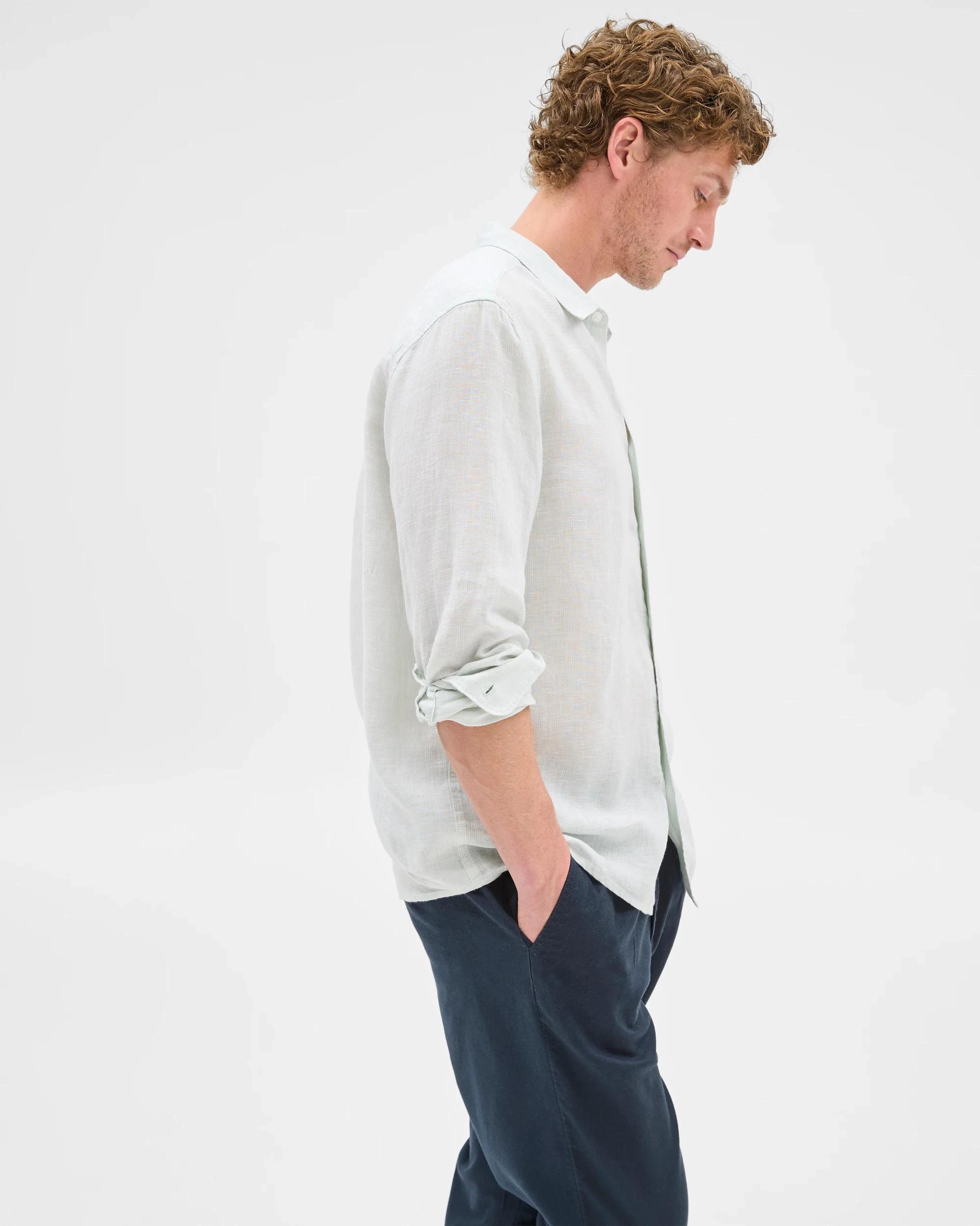 3 Target European Linen Long Sleeve Textured Shirt LIGHT GREEN, 3 of 7