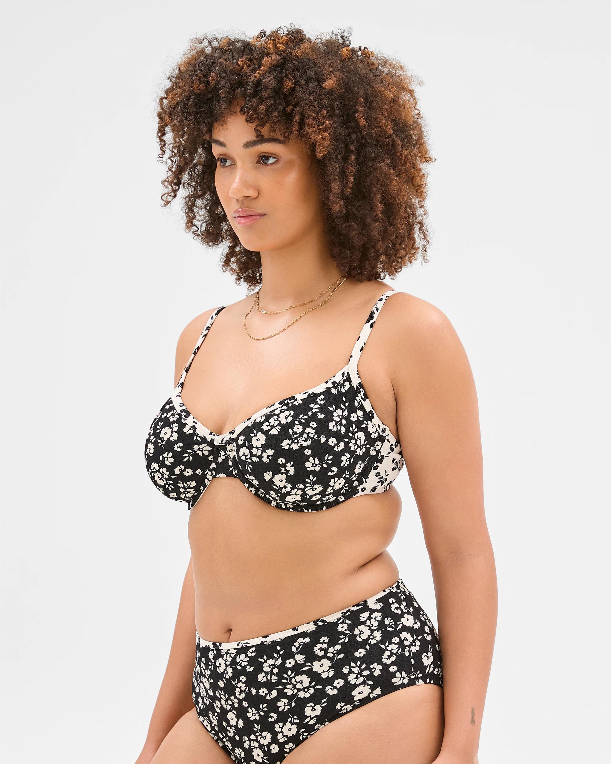 3 Target Resort Textured Underwire Half Cup Bikini Top BLACK AND WHITE DAISY, 3 of 10