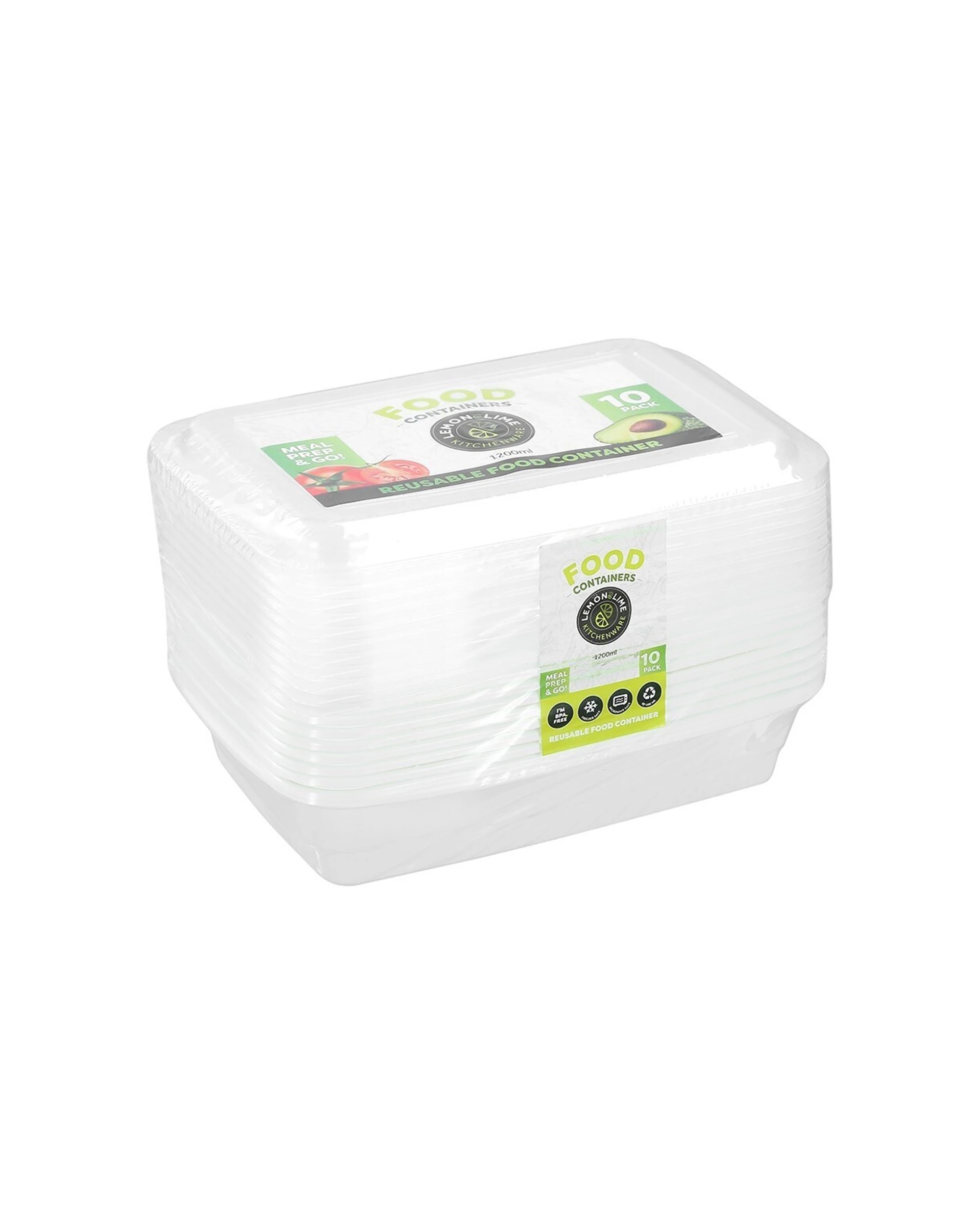 Lemon & Lime 3x 10PK 1200ml Reusable Meal Prepping Food Container Set ...