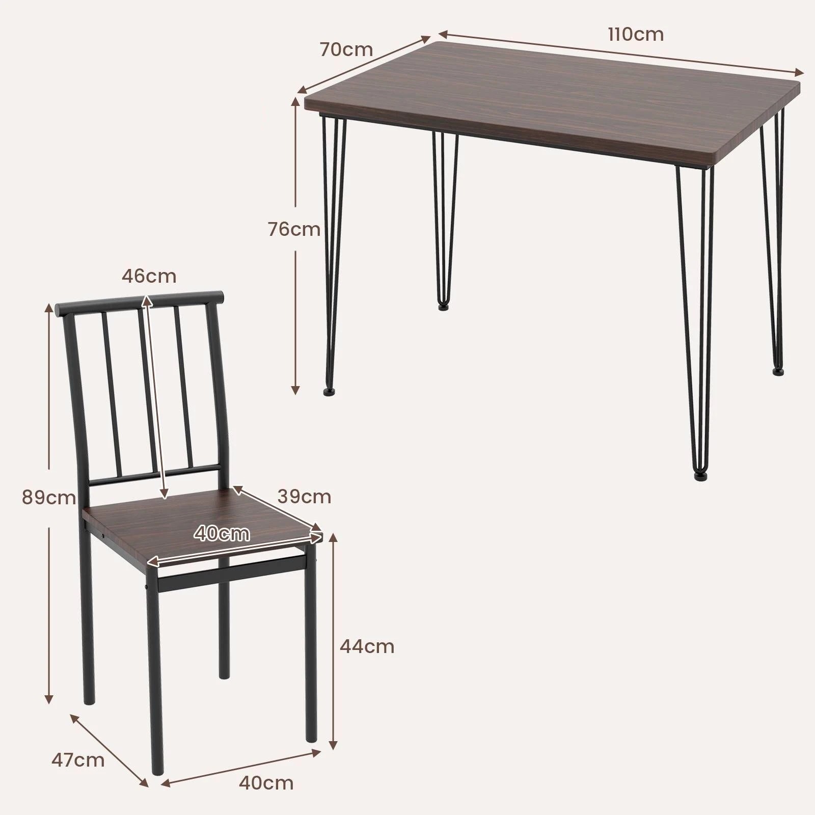 4 Costway 5PCS Dining Table Set Dining Room Table & 4 Chairs w/Metal Frame Kitchen Table Set, 4 of 4