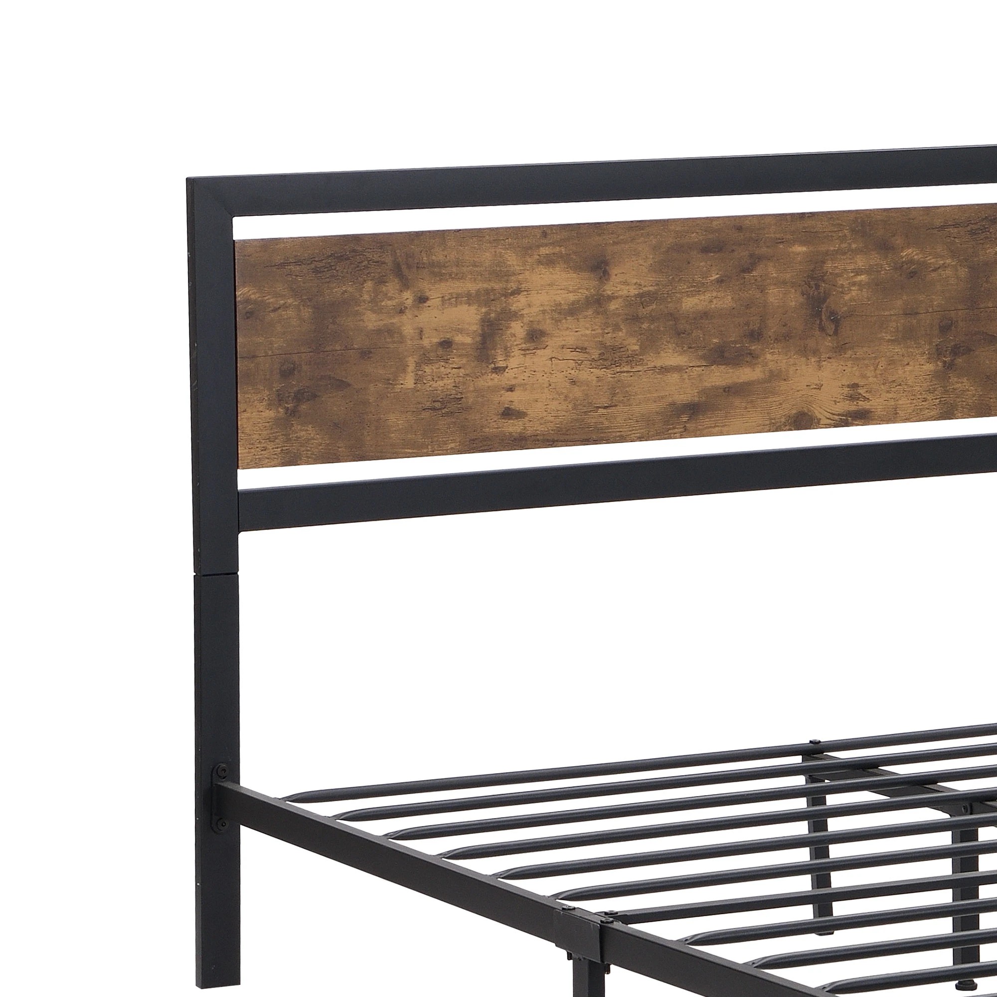 5 Levede Double Size Metal Bed Frame Wooden Brown Headboard Industrial, 5 of 5