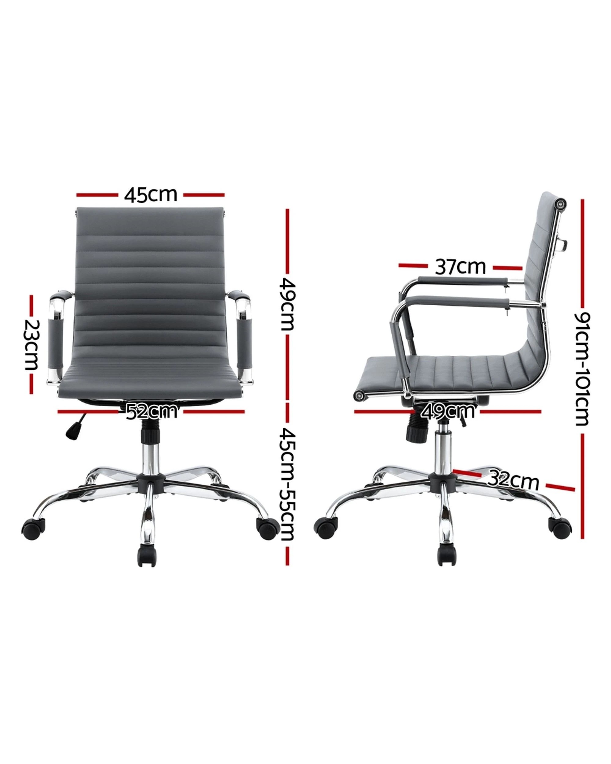 2 Artiss Office Chair Conference Chairs PU Leather Mid Back - Grey, 2 of 7