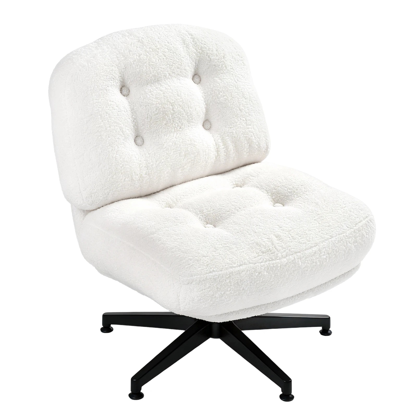 1 Advwin Armless Office Chair Teddy Fleece Ergonomic Cross Legged Chair Swivel Vanity Chair - White, 1 of 9