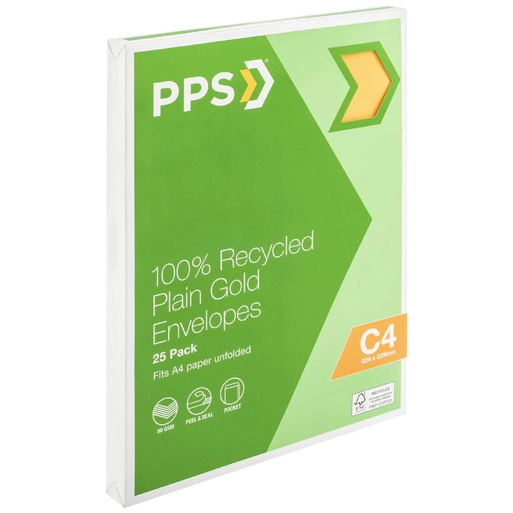 1 PPS C4 Plain Faced Gold Envelopes 25 Pack, 1 of 4