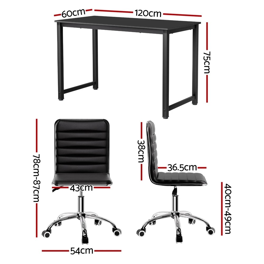 2 Artiss Computer Desk 120cm Executive Office Chairs Set PU Leather Low Back - Black, 2 of 6