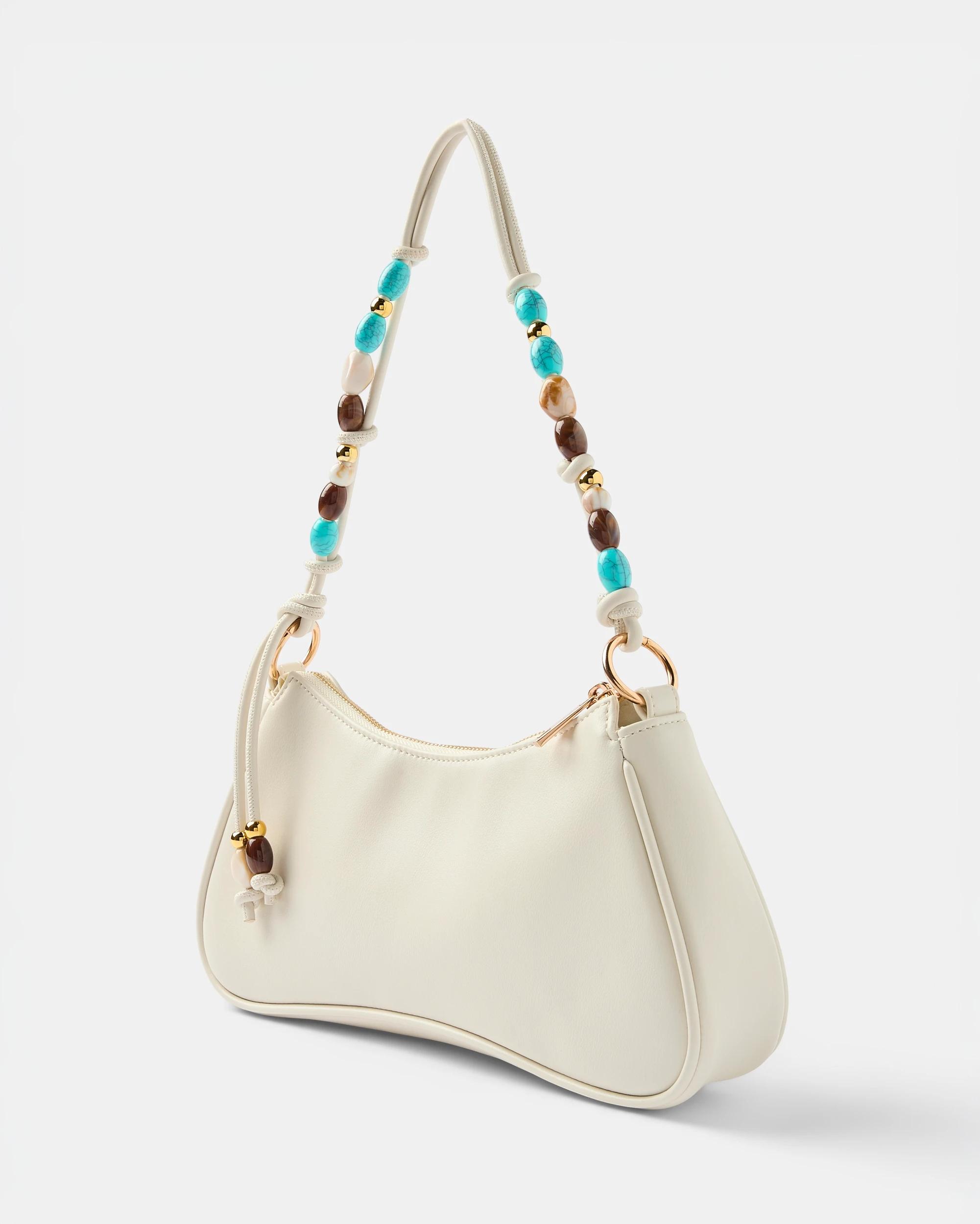 2 Beaded Handle Shoulder Bag Cream, 2 of 5