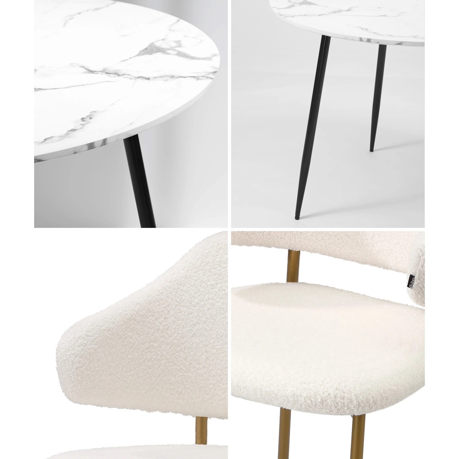 5 Oikiture 110cm Round Dining Table With 4pcs Dining Chairs Accent Sherpa Gold Metal Legs
 - Multi, 5 of 10