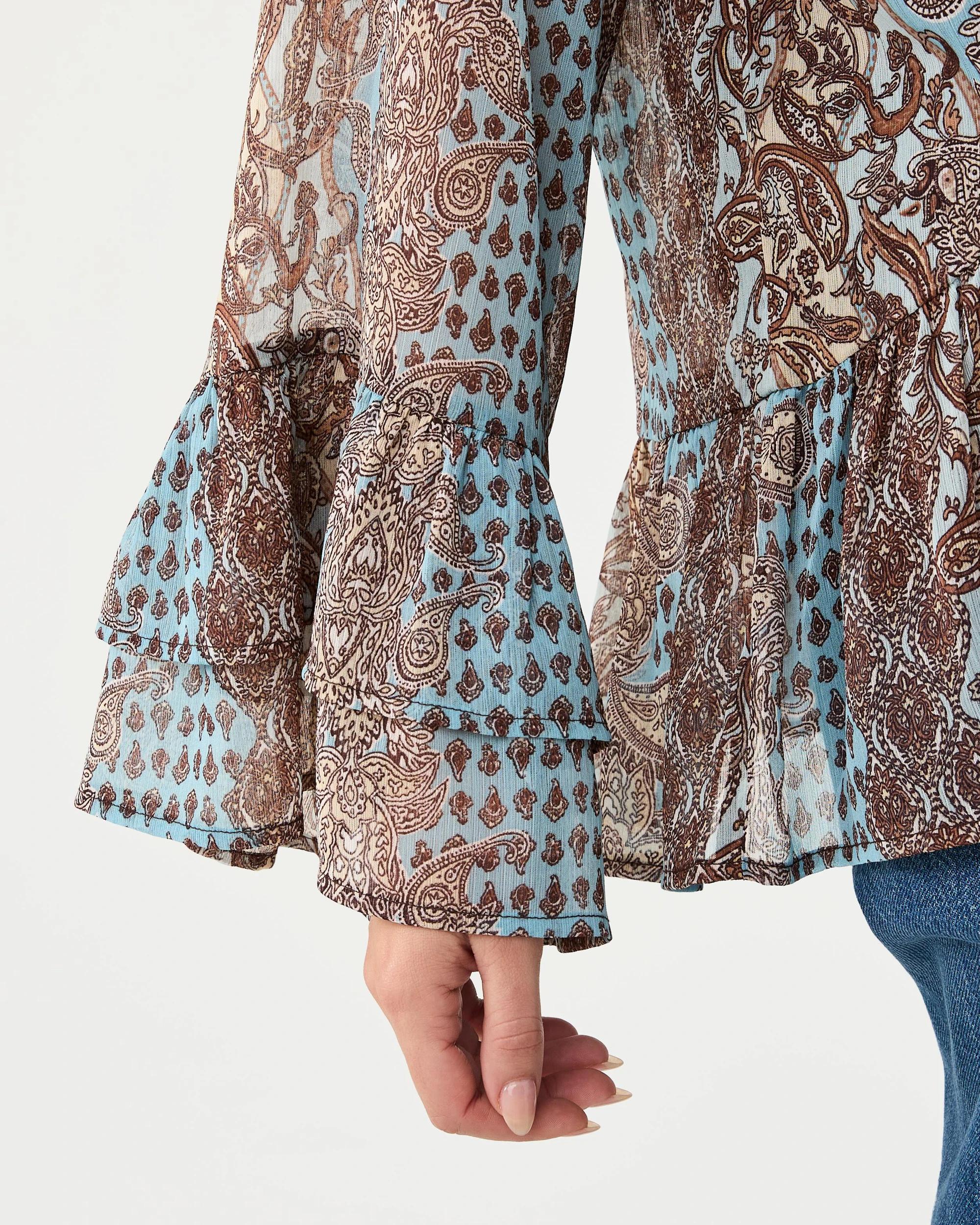 7 Long Sleeve Chiffon Tier Top Paisley, 7 of 8