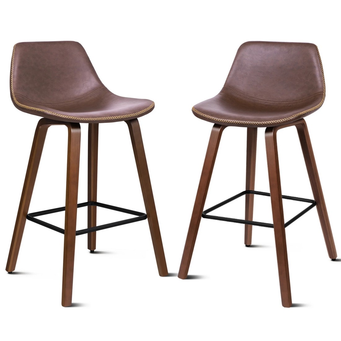 1 Alfordson 2x Wooden Bar Stools Noah Kitchen Dining Chair Vintage Retro - Brown, 1 of 10