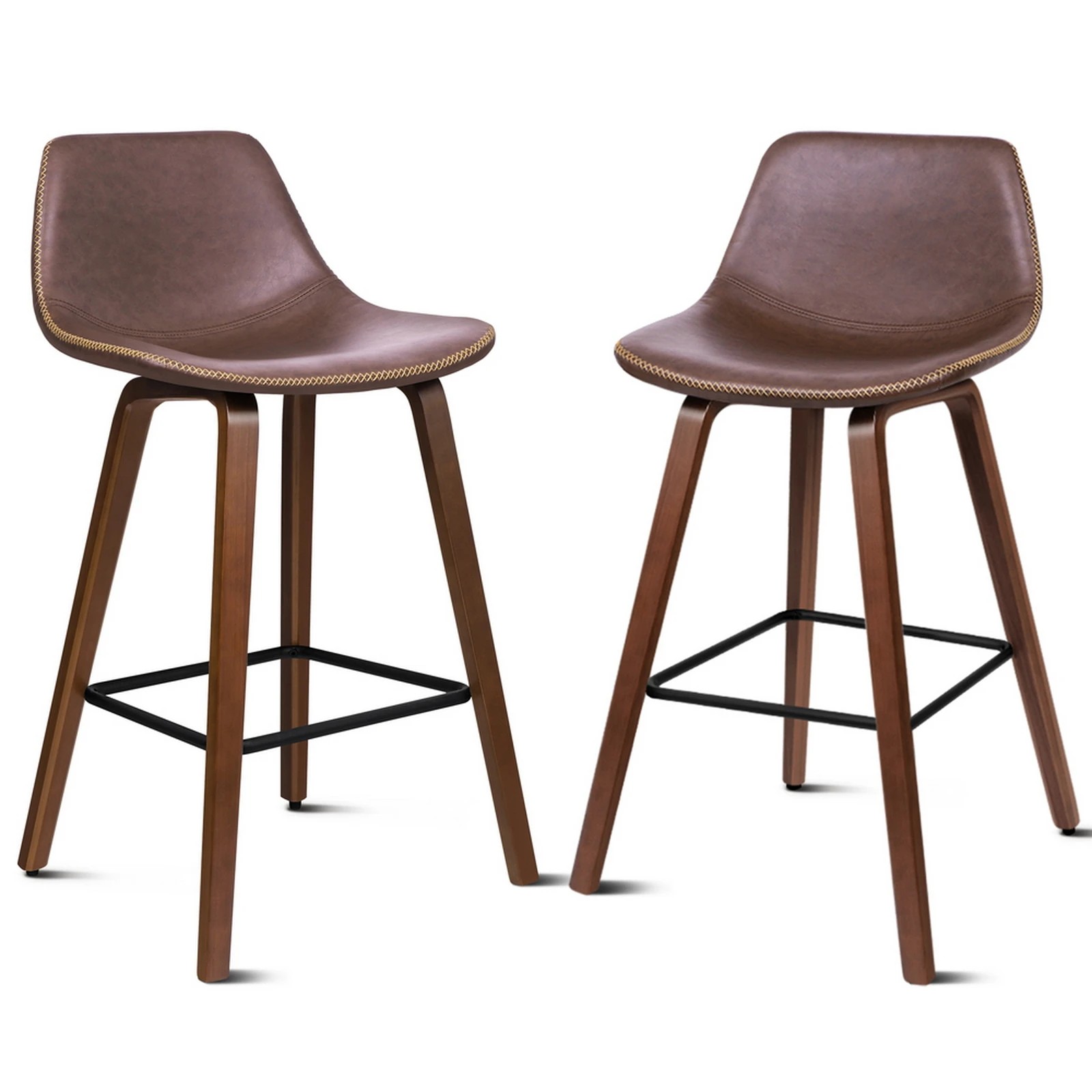 1 Alfordson 2x Wooden Bar Stools Noah Kitchen Dining Chair Vintage Retro - Brown, 1 of 10