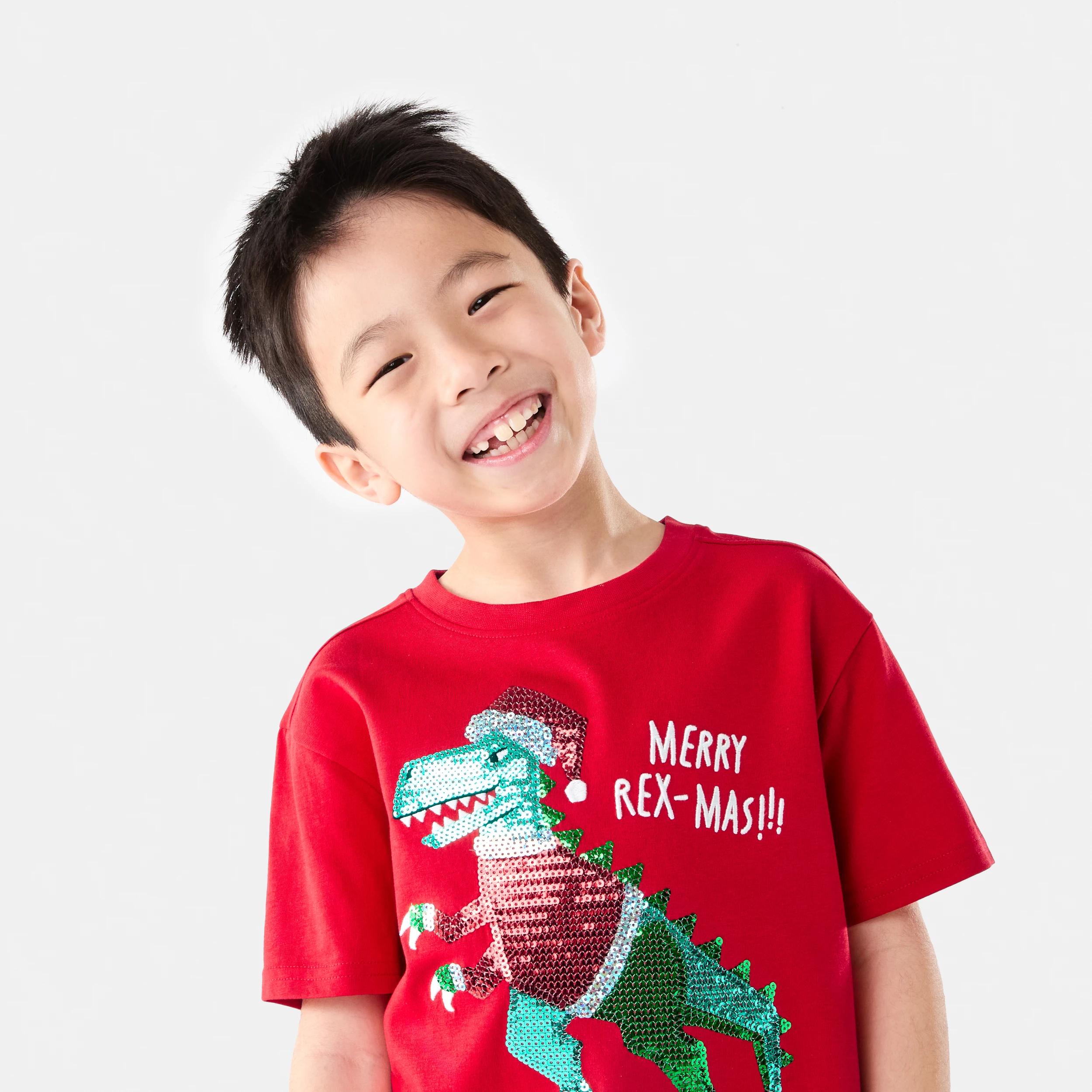 3 Christmas Applique T-shirt Red Dino, 3 of 7