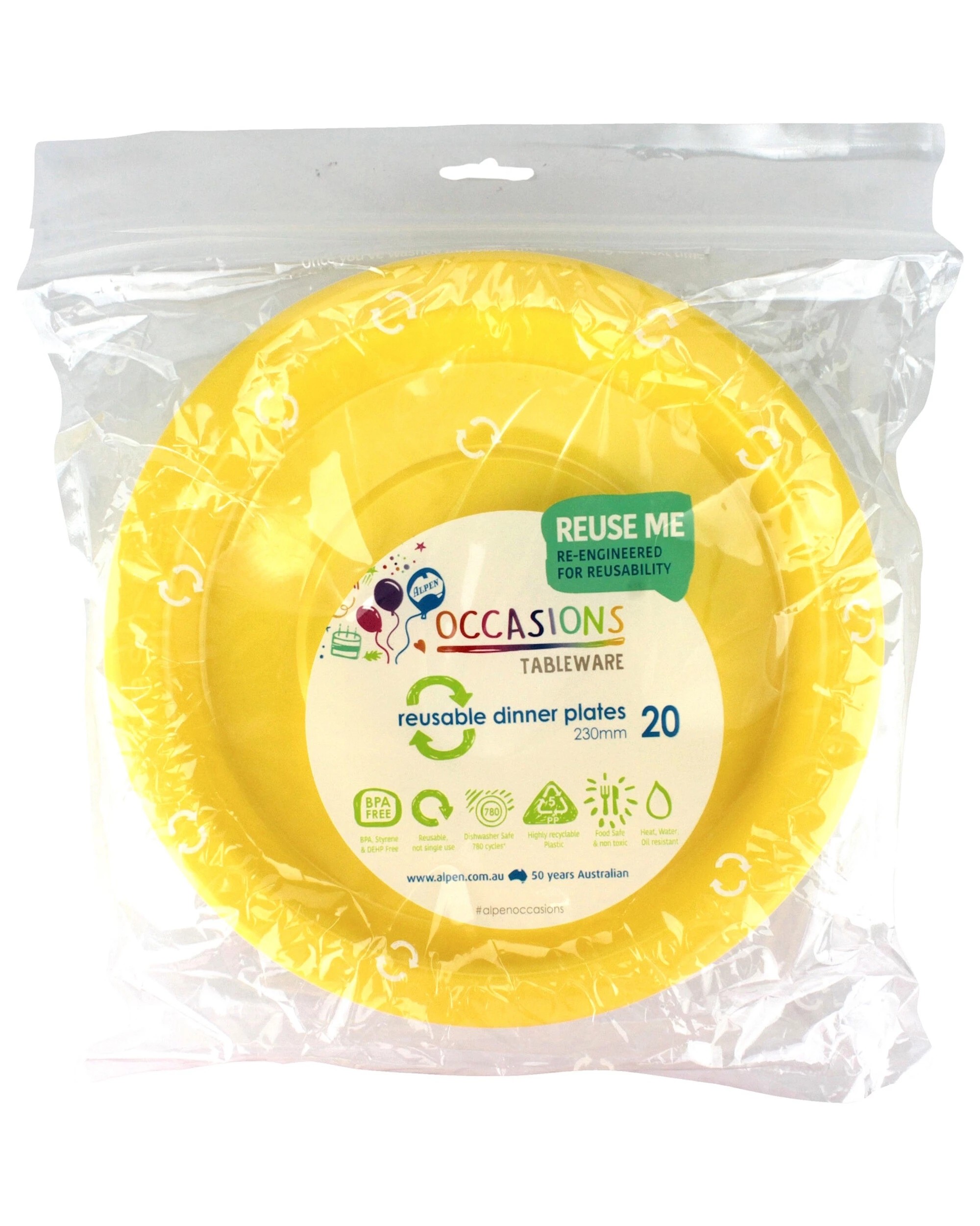 2 Alpen 23cm Reusable Plates Pack of 20 - Yellow - Yellow, 2 of 3