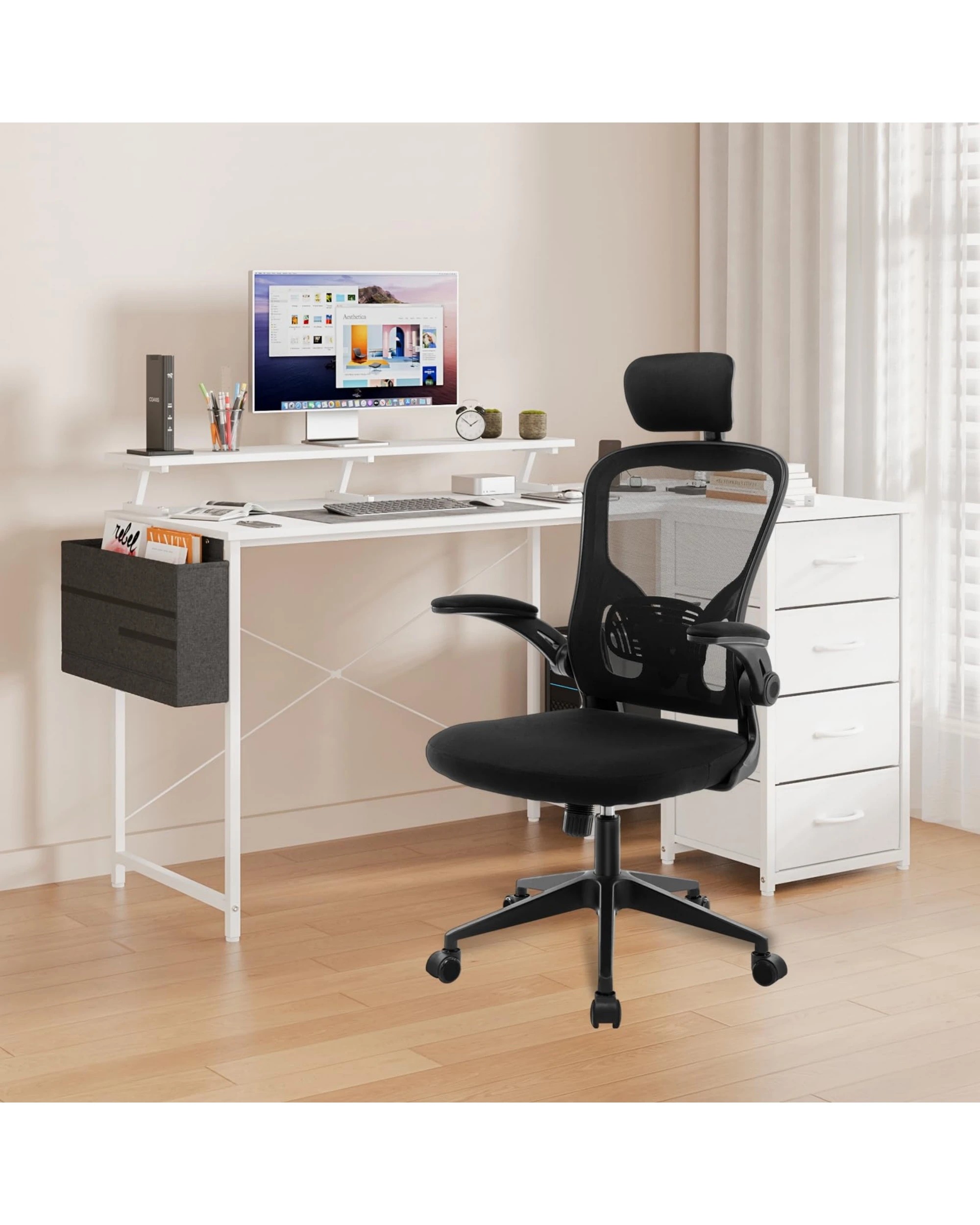 4 Advwin L Shaped Gaming Desk With Power Outlets 160cm Convertible LED Computer Desk With Monitor Stand White, 4 of 4