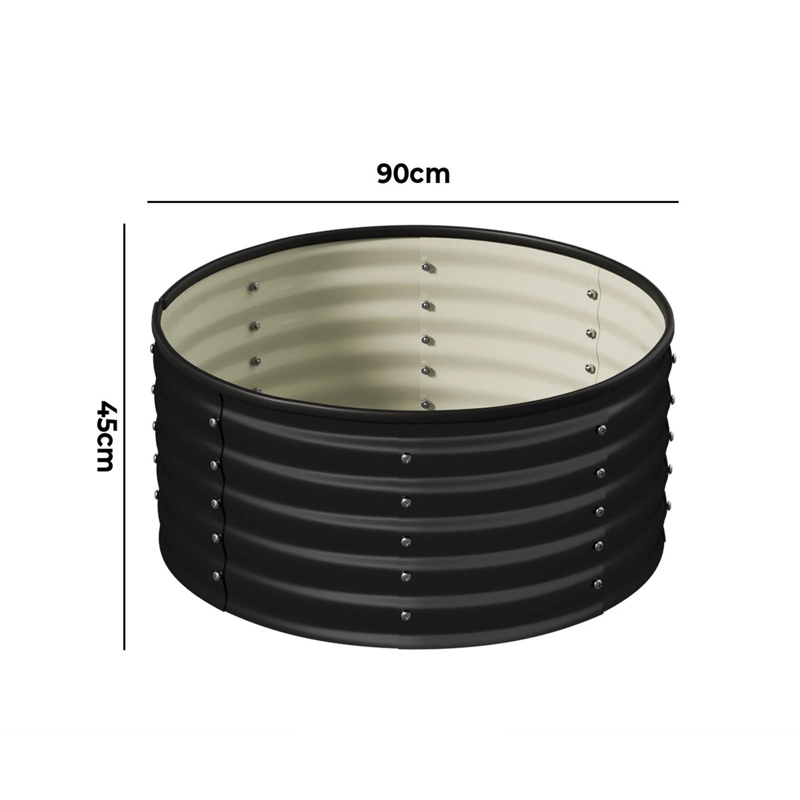 2 Livsip Garden Bed 90x45cm Galvanised Steel Raised Container Planter Box Round - Grey, 2 of 8