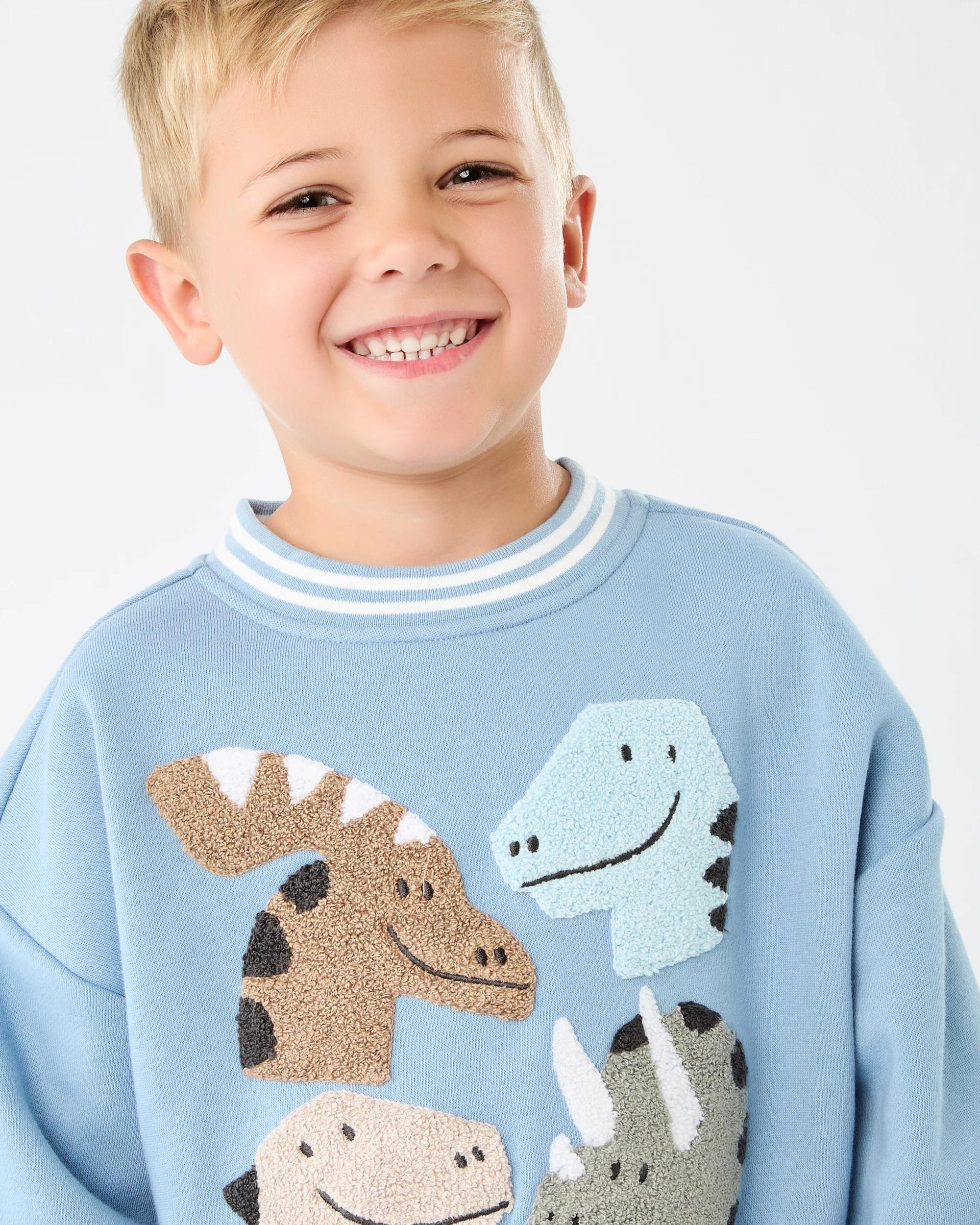 3 Oversized Boucle Crew Neck Sweatshirt Blu Dino, 3 of 7
