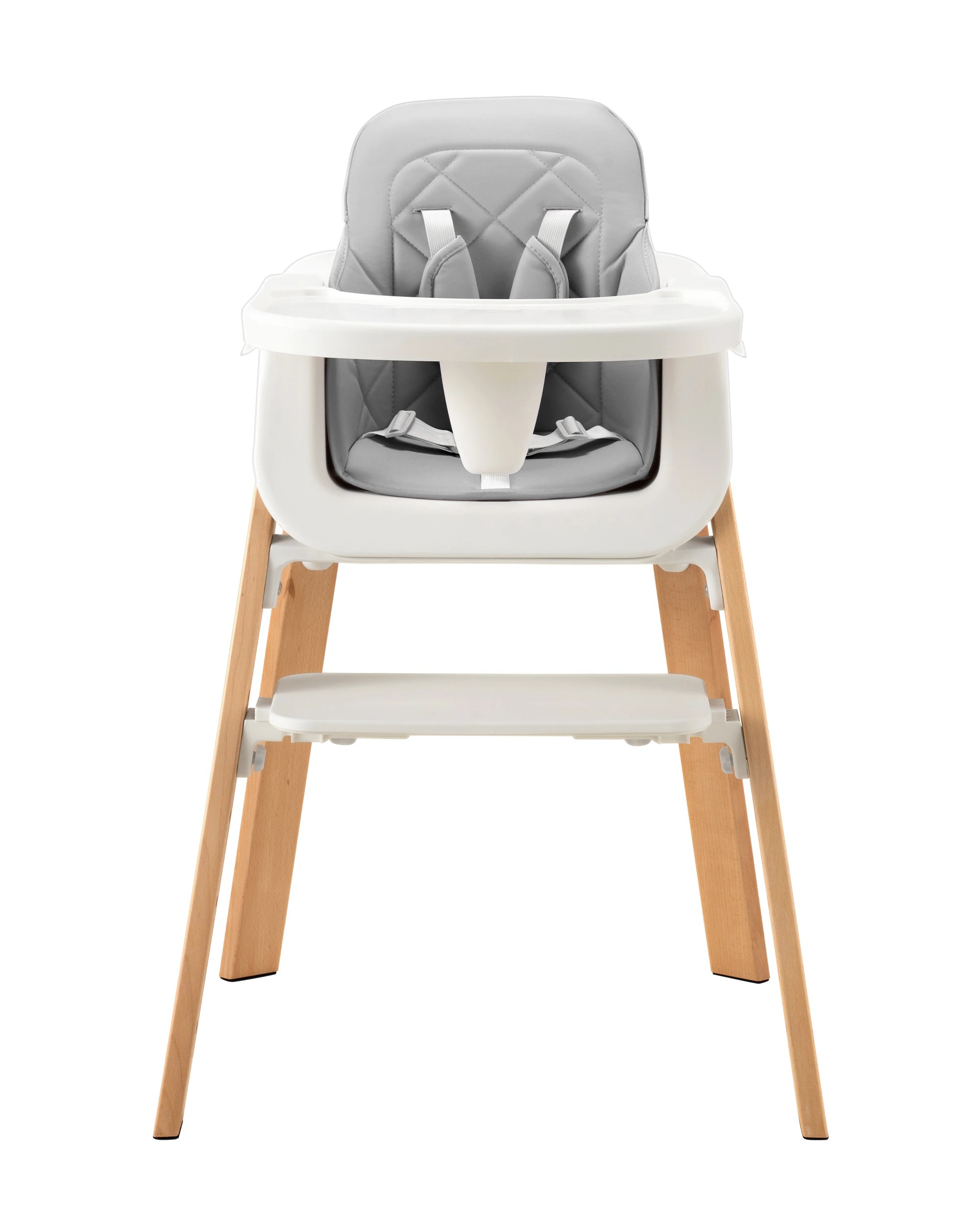 2 PlayPals 3-In-1 Baby High Chair Wooden Feeding Chair Toddler Chair Grey for 6M-12Y, 2 of 9