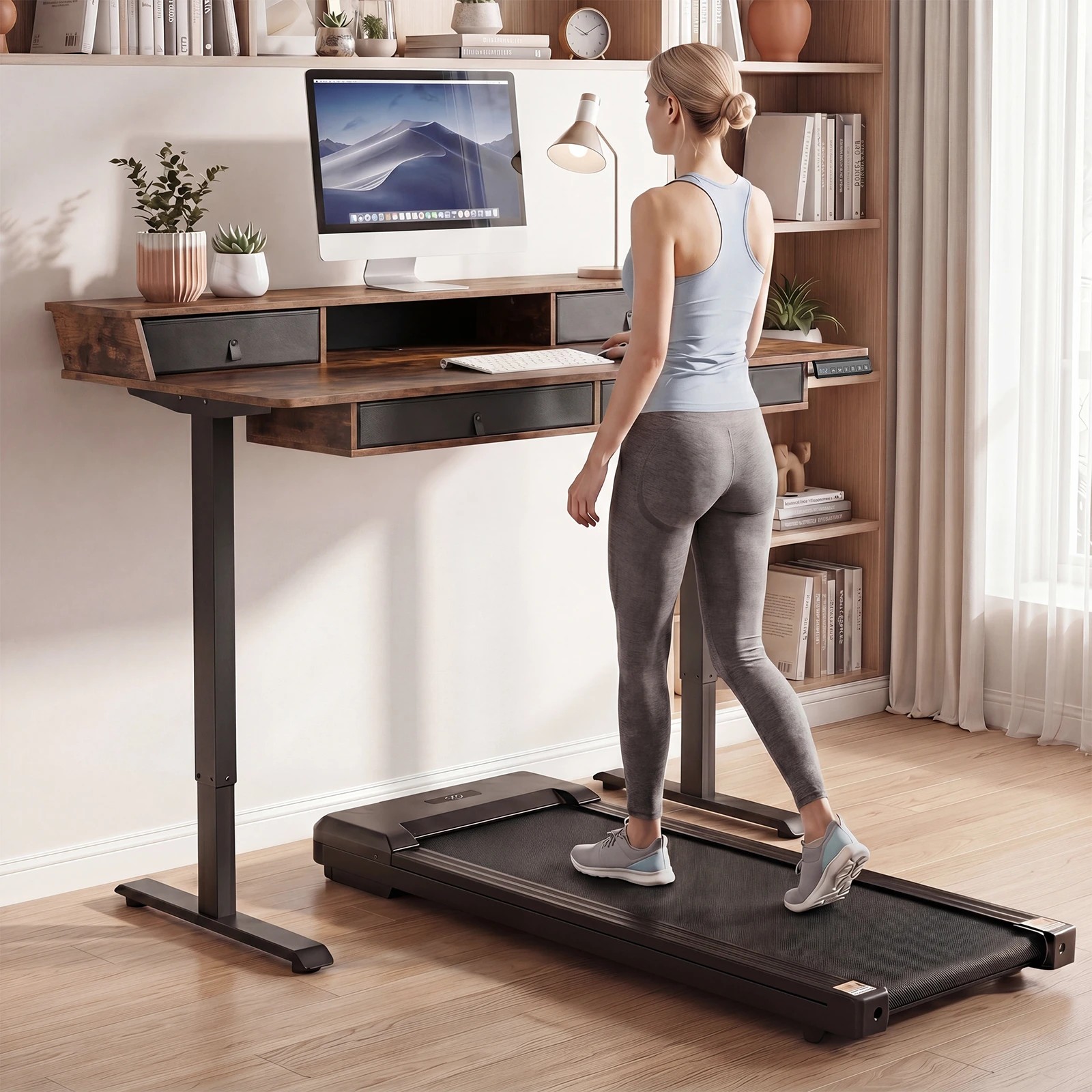 4 Costway 140cm Electric Standing Desk Height Adjustable Stand Up Desk Home Office - Brown, 4 of 6