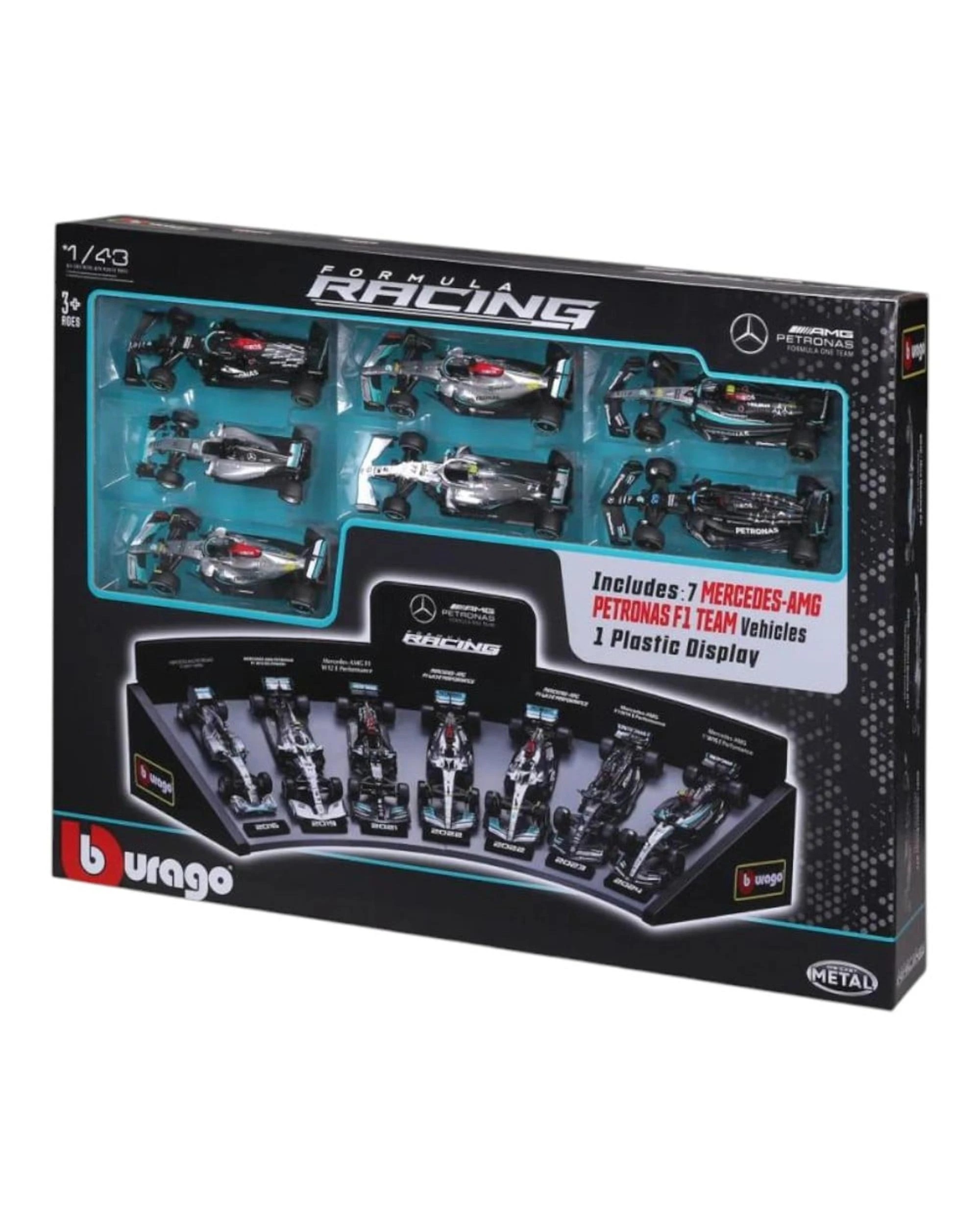 2 Bburago Formula Racing 1:43 Mercedes AMG 7 Piece Collection with Display Stand Gift Set, 2 of 4